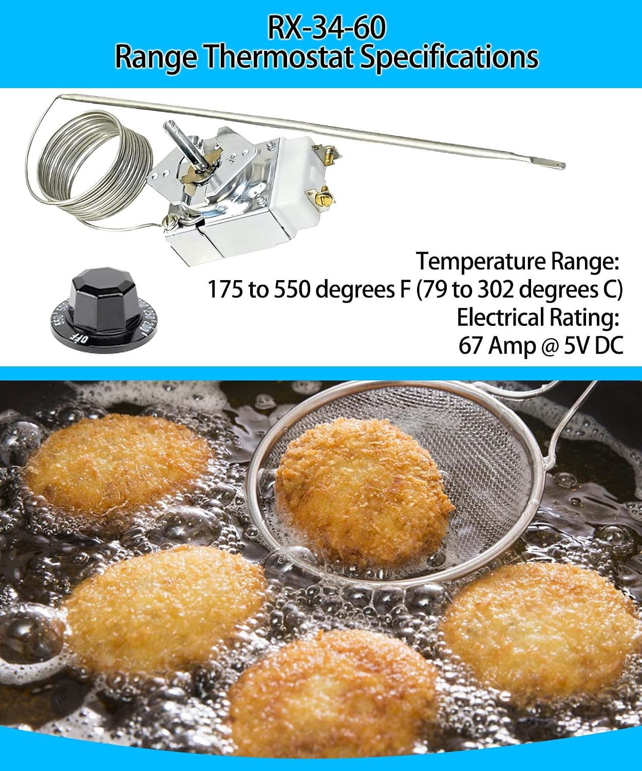 RX-34-60 Thermostat Replacement for Southbend Range 1191727 RX-Millivolt 550, for 5300 Series Electric Thermostat, Popular Infrared Broilers as Well as S Series and Ultimate Restaurant Ranges