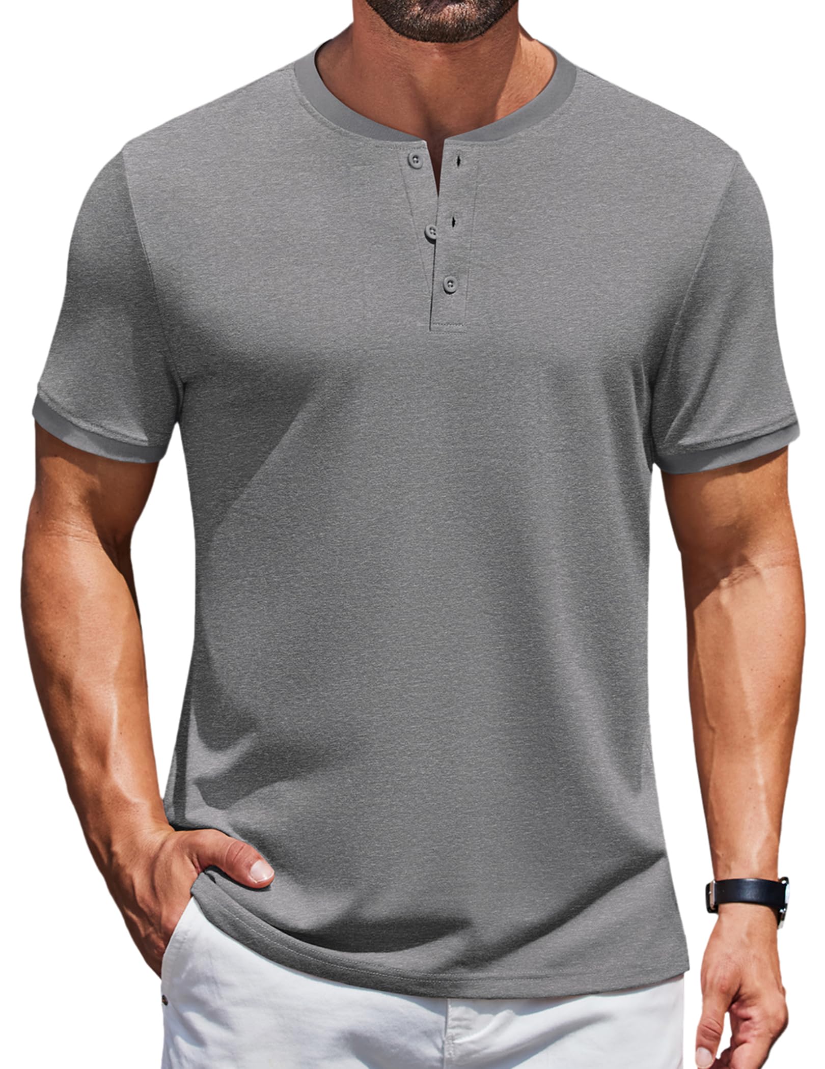 COOFANDY Men's Henley Shirts Short Sleeve Casual Summer Basic Tee Solid Button T-Shirts