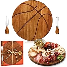 Basketball Cheese Board Gift Set Party Favor Prizes Charcuterie Wood Board with Knives and Box Father Day Gift for Dad Grandpa Party Tournament Game (Acacia Wood, Basketball)