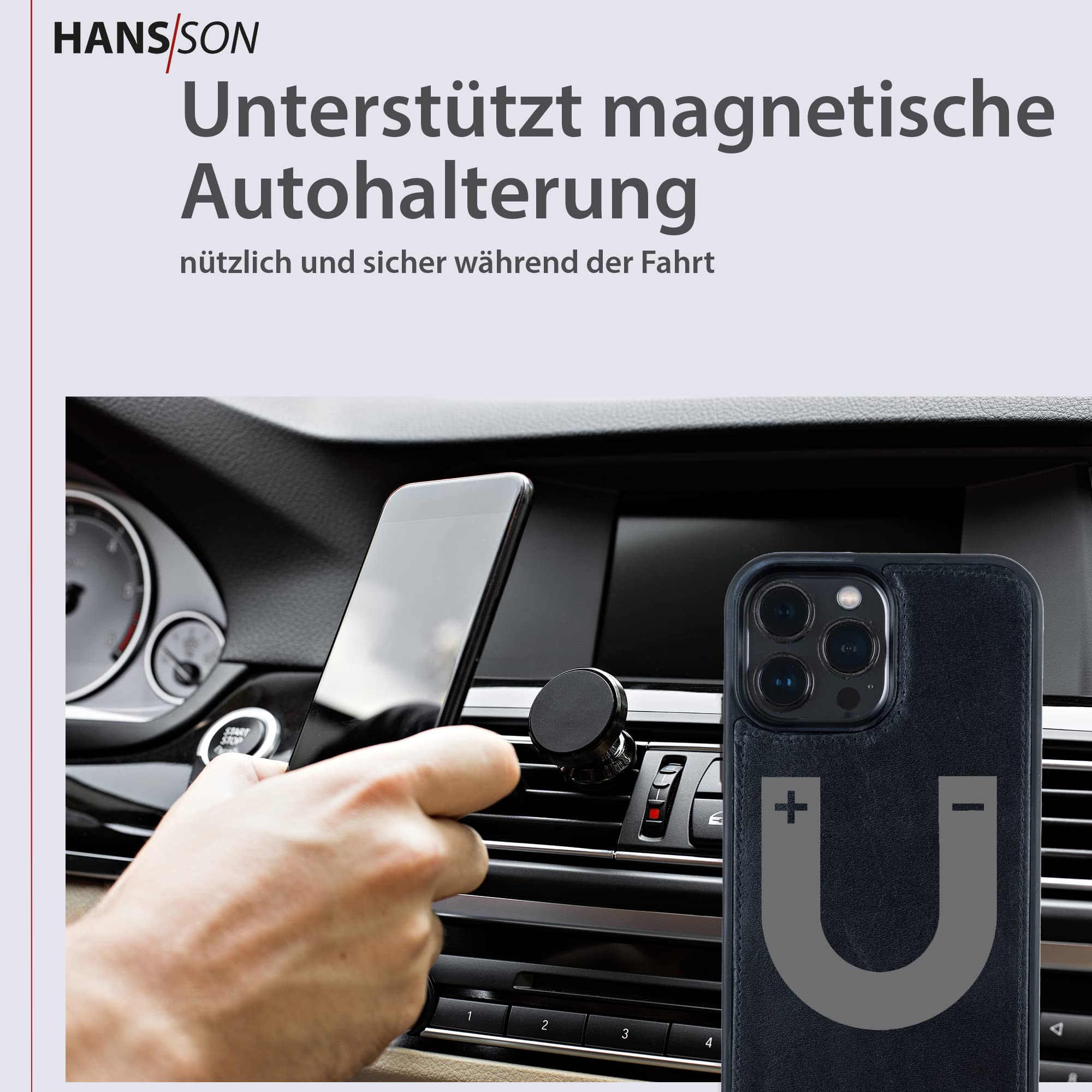HANS/SON Custodia in vera pelle per iPhone 12 Pro Max, con chiusura magnetica, carte di credito e scomparto rimovibile (nero)