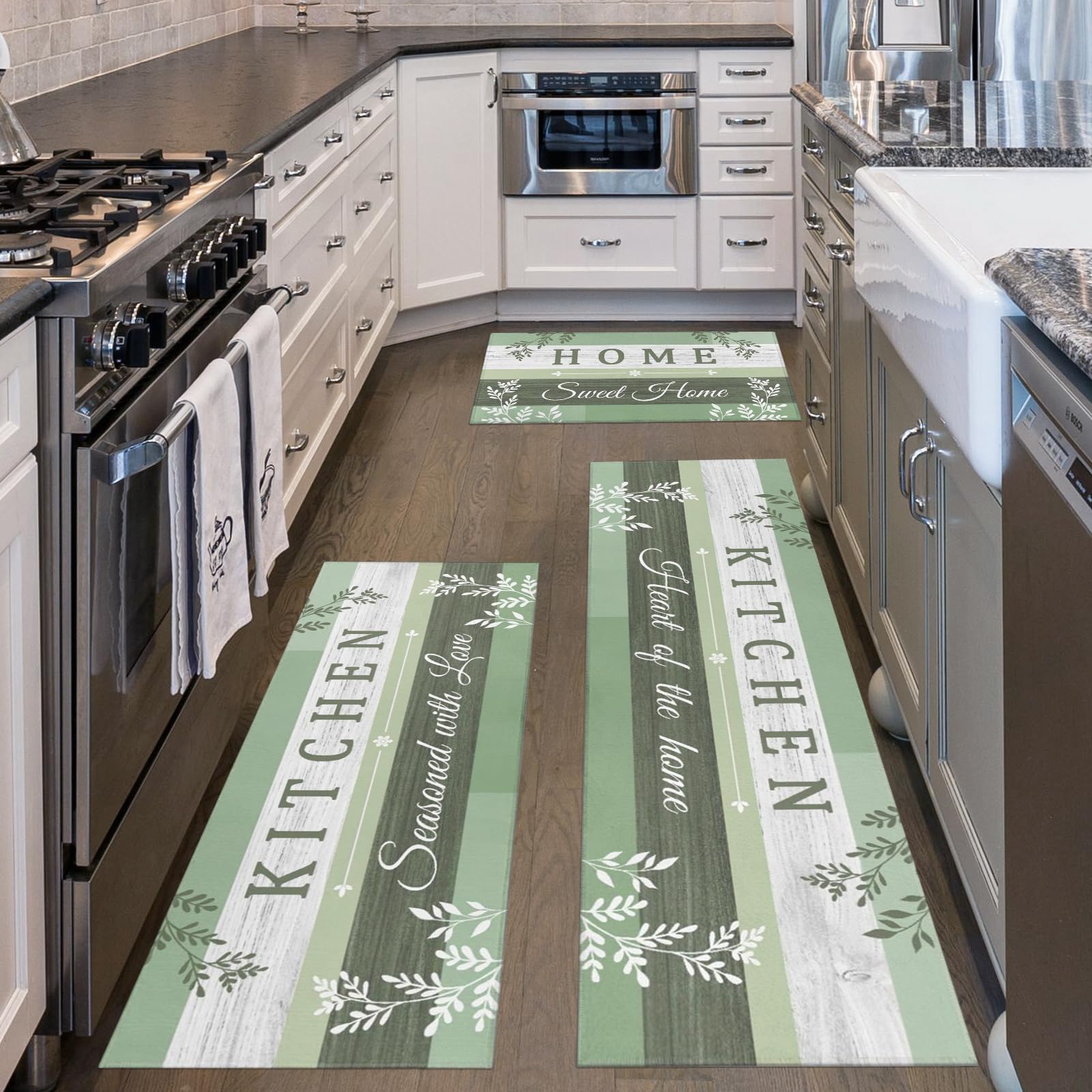 Photo 1 of **MISSING ONE**
Sage Green Kitchen Rugs Sets of 3 Piece with Runner, Boho Floral Leaves Kitchen Floor Mat Rug Carpet Sage Green Kitchen Decor and Accessories Stuff for Home