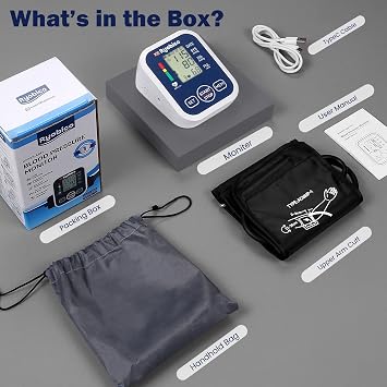 Blood Pressure Monitors, Upper Arm Blood Pressure Machine for Home Use, Basic Automatic BP Large Cuff Size 22cm to 36cm, LCD Display, Dual Power Options with USB Cable