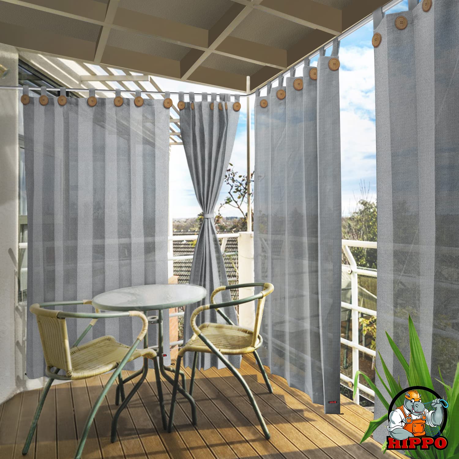 HIPPO 150 GSM Outdoor Sun Blocking Balcony Loop Curtains Sun & UV Protection, Light Filtering 4.5FTX7.5FT Long Door Curtain (Grey, 5 PC) 4
