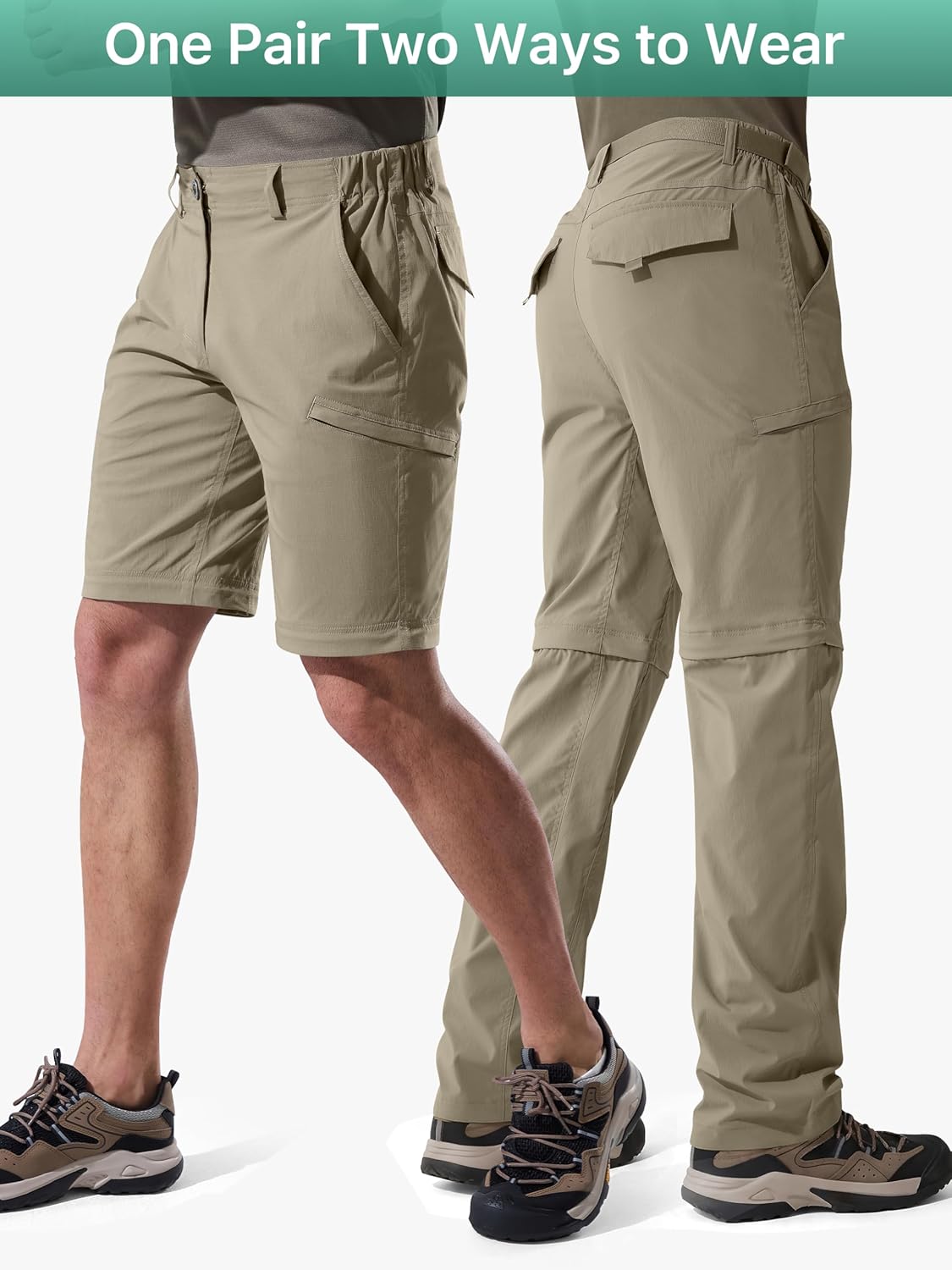 FREE SOLDIER Men's Outdoor Convertible Hiking Pants with Belt Lightweight Quick Dry Tactical Cargo Pants Nylon Spandex