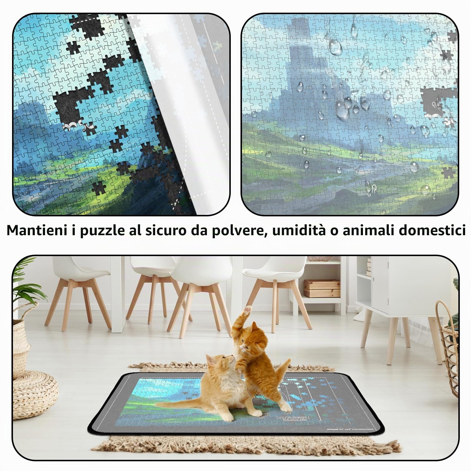 MOZOOSON Tappetino Puzzle Pieghevole 2000 Pezzi - Contenitore 41,3 x 31,5 cm con Copertura - 8 Vassoi di Sorting e Copertina per Spostamento e Memorizzazione