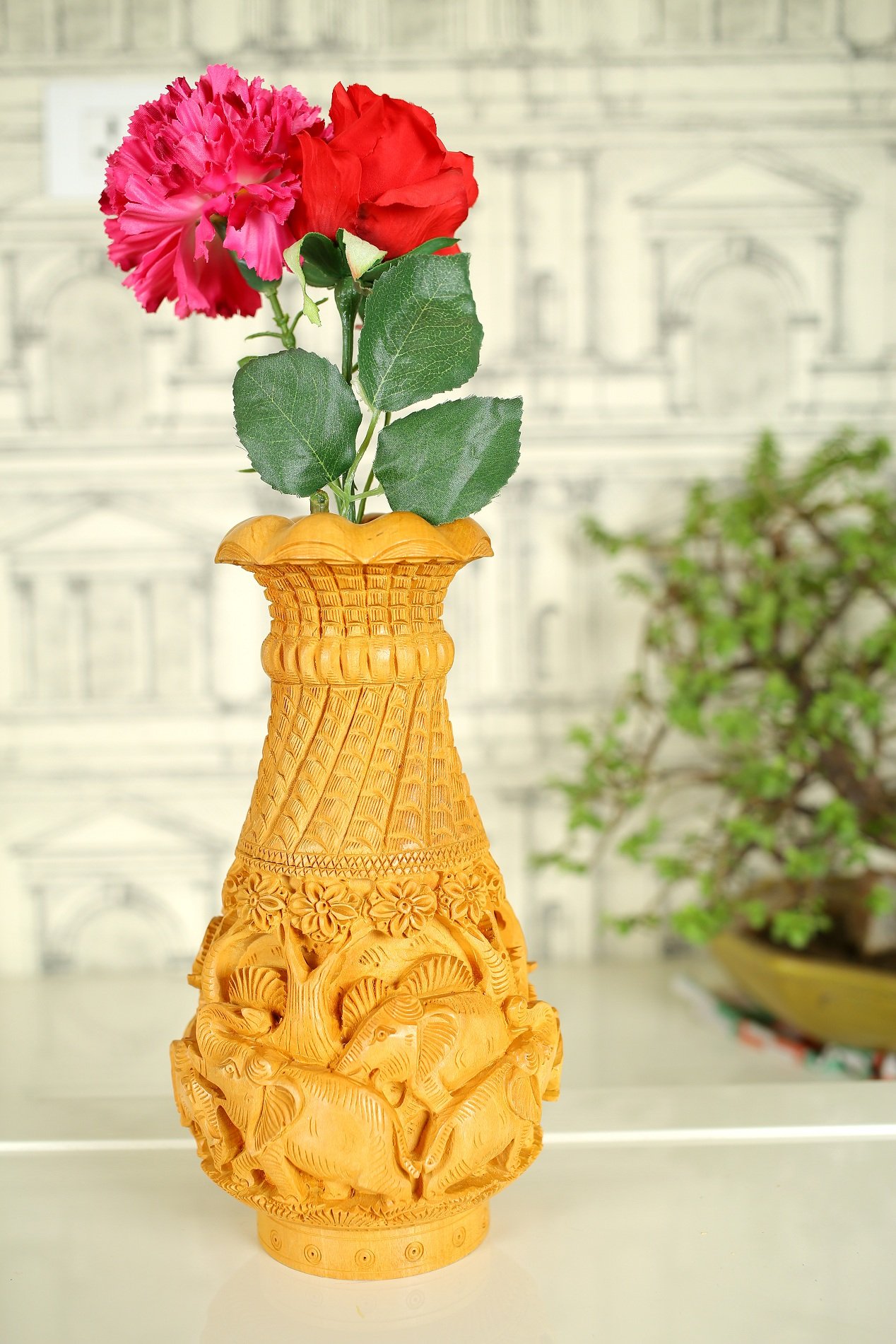 Vase en bois de décoration maison pour composition florale et artisanat