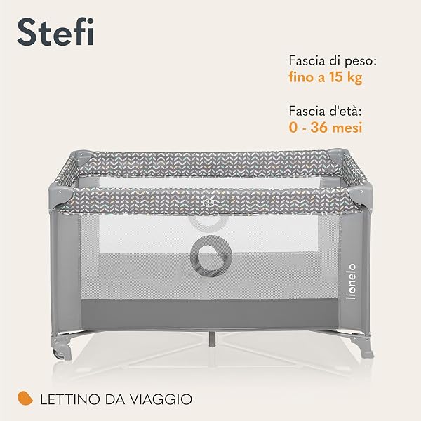 lionelo Stefi Lettino neonato da viaggio pieghevole con materasso, Dalla nascita fino a 3 anni, Lettino da campeggio con entrata laterale, Le pareti realizzate in rete, Borsa, Route - 2