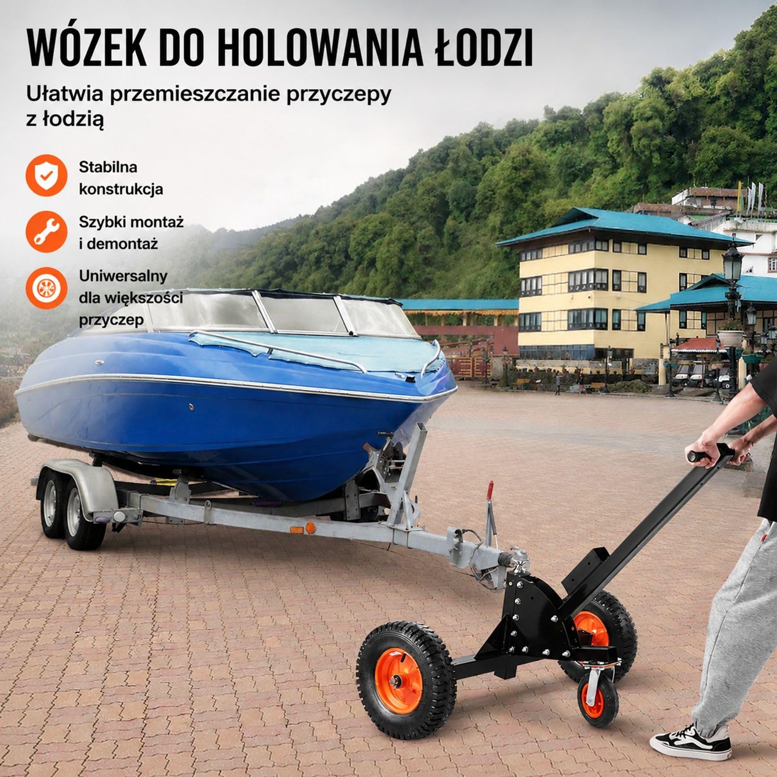 Wózek manewrowy 2 w 1 z kulą, ręczna pomoc do ustawiania przyczepy kempingowej, łodzi i lawety