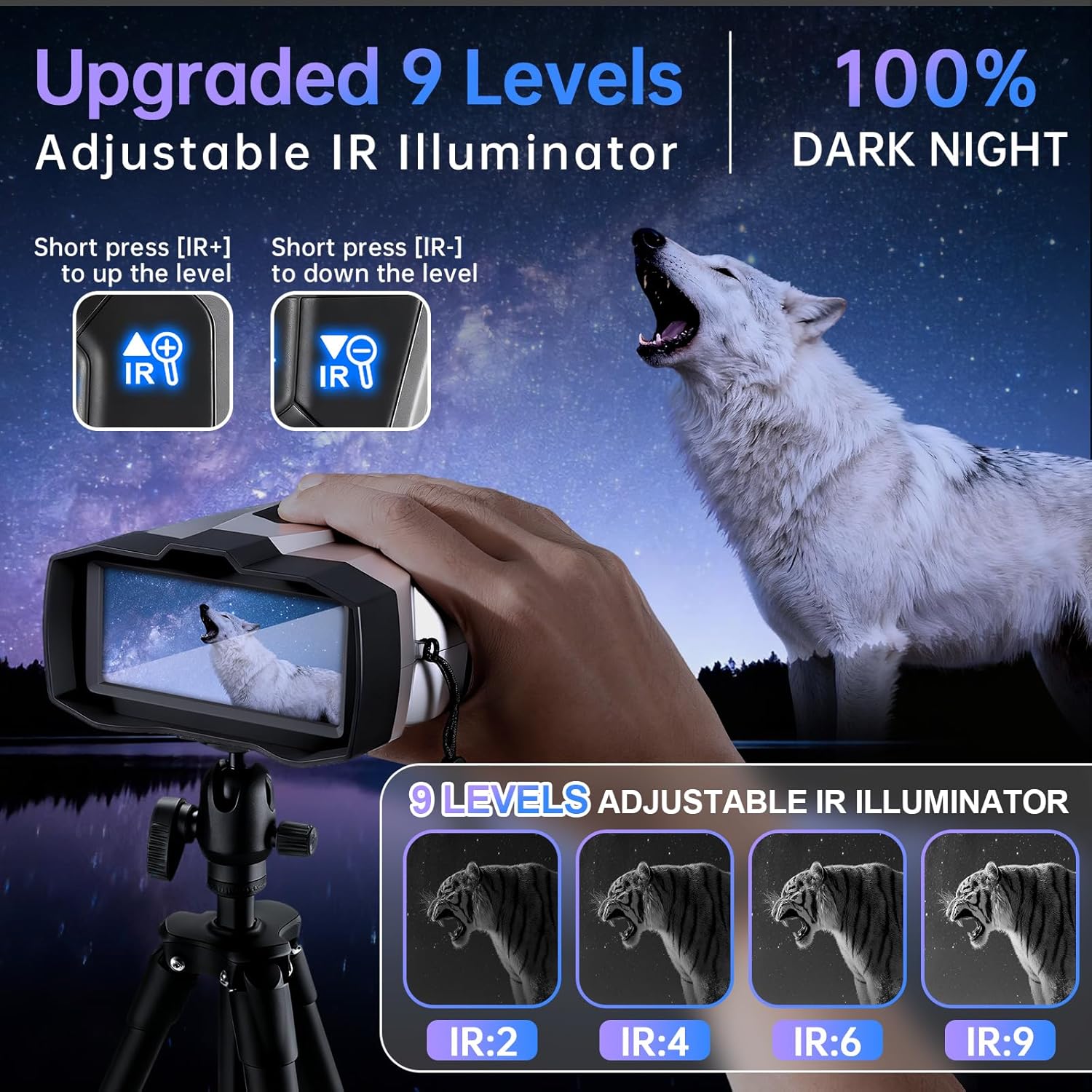 Night Vision Goggles, 4K Night Vision Binoculars for Adults with 5000mAh Battery, Upgraded 16X Zoom 9X Infrared Binoculars with 64GB Card for Photo & Video,Ideal for Camping Wildlife Observation