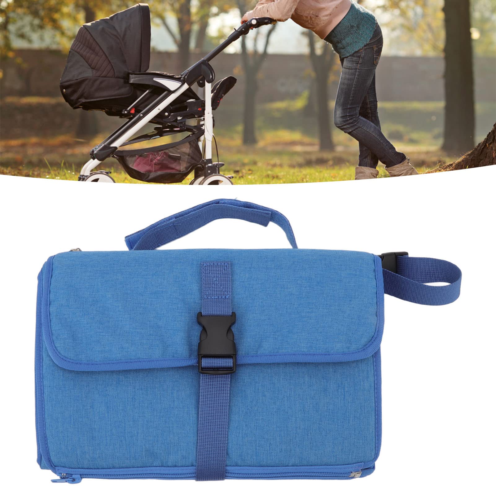 Materassino per fasciatoio, fasciatoio portatile con tracolla per maniglia, fasciatoio da viaggio pieghevole per baby shower (Blu)