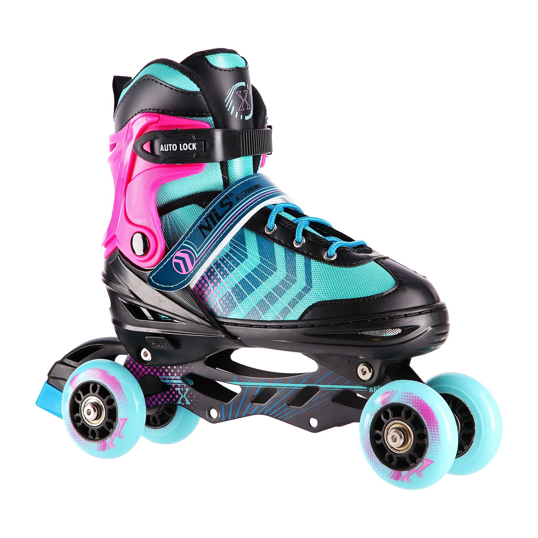NILS EXTREME NH18192A 4-in-1 Inliner, Schlittschuhe, Rollschuhe & Lern-Inliner Schwarz-Violett Größe S (29–33) | ABEC-7 Lager