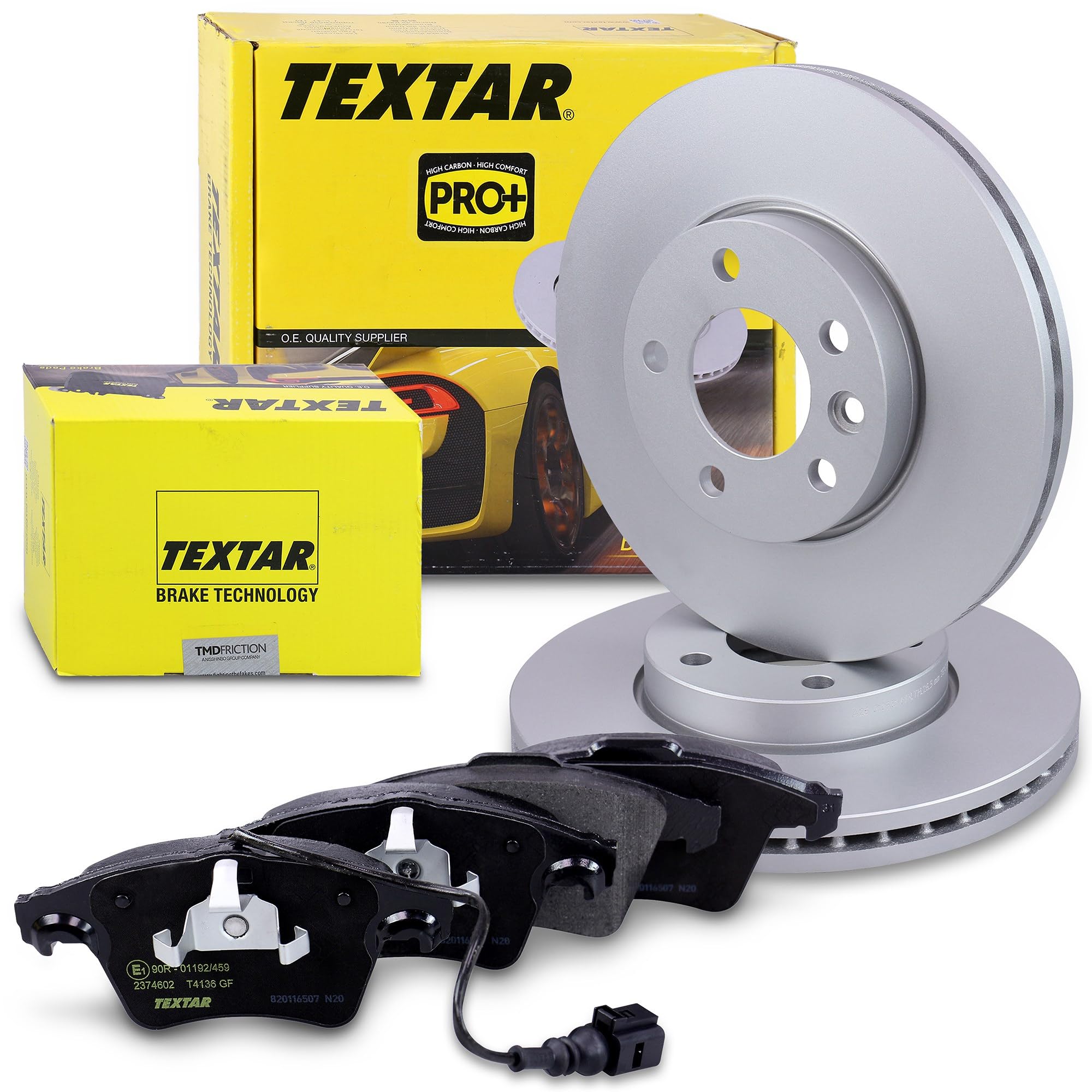 TEXTAR Bremsenset Vorderachse inkl. Bremsscheiben vorne Ø308mm belüftet und Bremsbeläge vorne mit BESTPRICE Warnkontakt Kompatibel mit VW TRANSPORTER T5, T6, CALIFORNIA T5, T6, MULTIVAN T5, T6