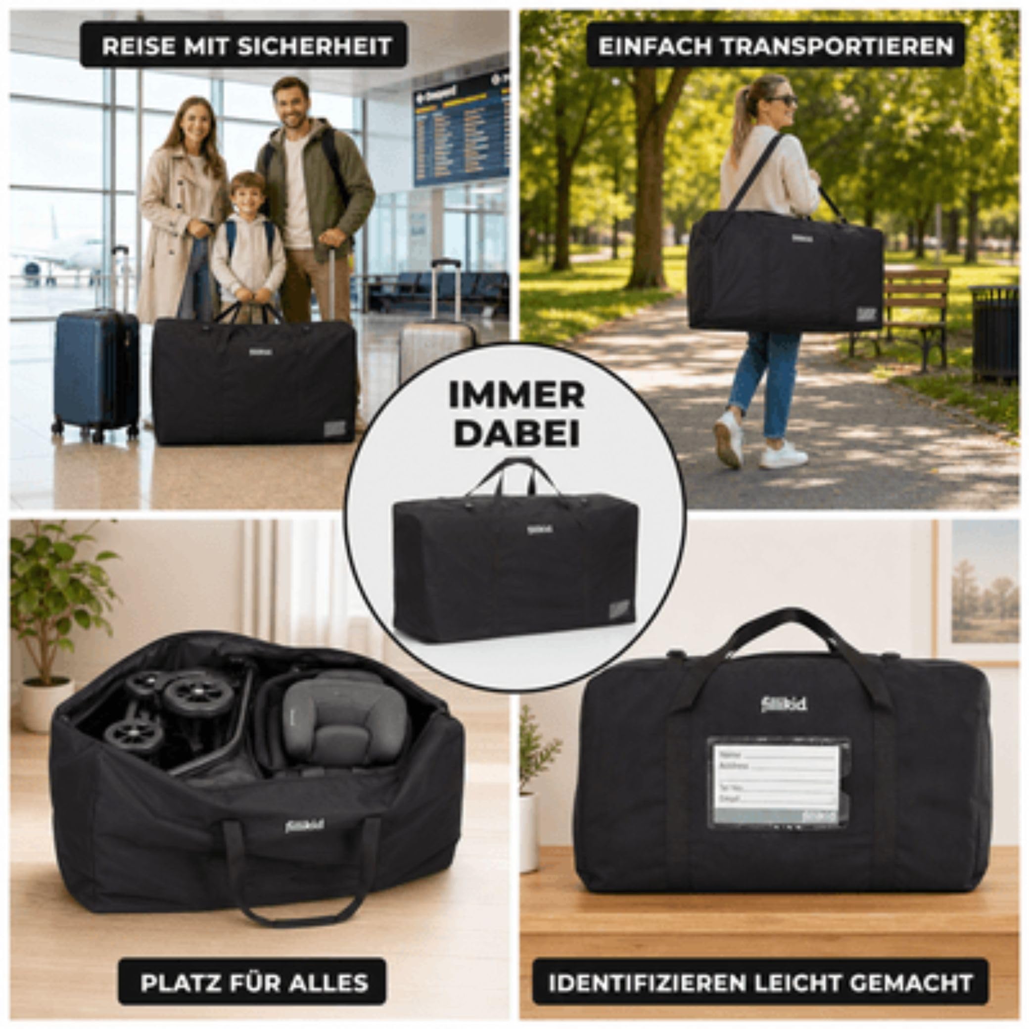 Fillikid Transporttasche für Kinderwagen, Buggys & Autositze mit Riemen und Adressfenster für Joie Mytrax Litetrax