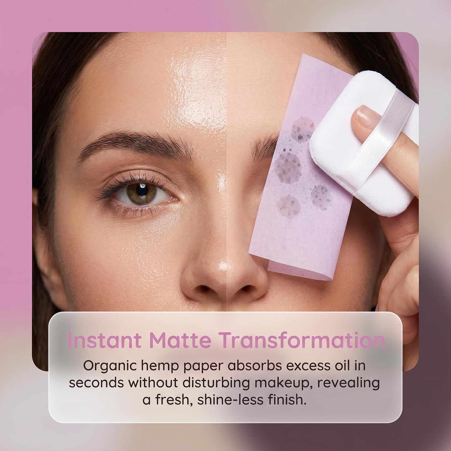 SYNTHORA Oil Blotting Papers for Face, 100 Sheets Oil Absorbing Blotting Paper with Mirror & Puff, Linen Fiber Shine Control Sheets, Makeup Friendly Portable Oil Control for Oily Skin(Black)