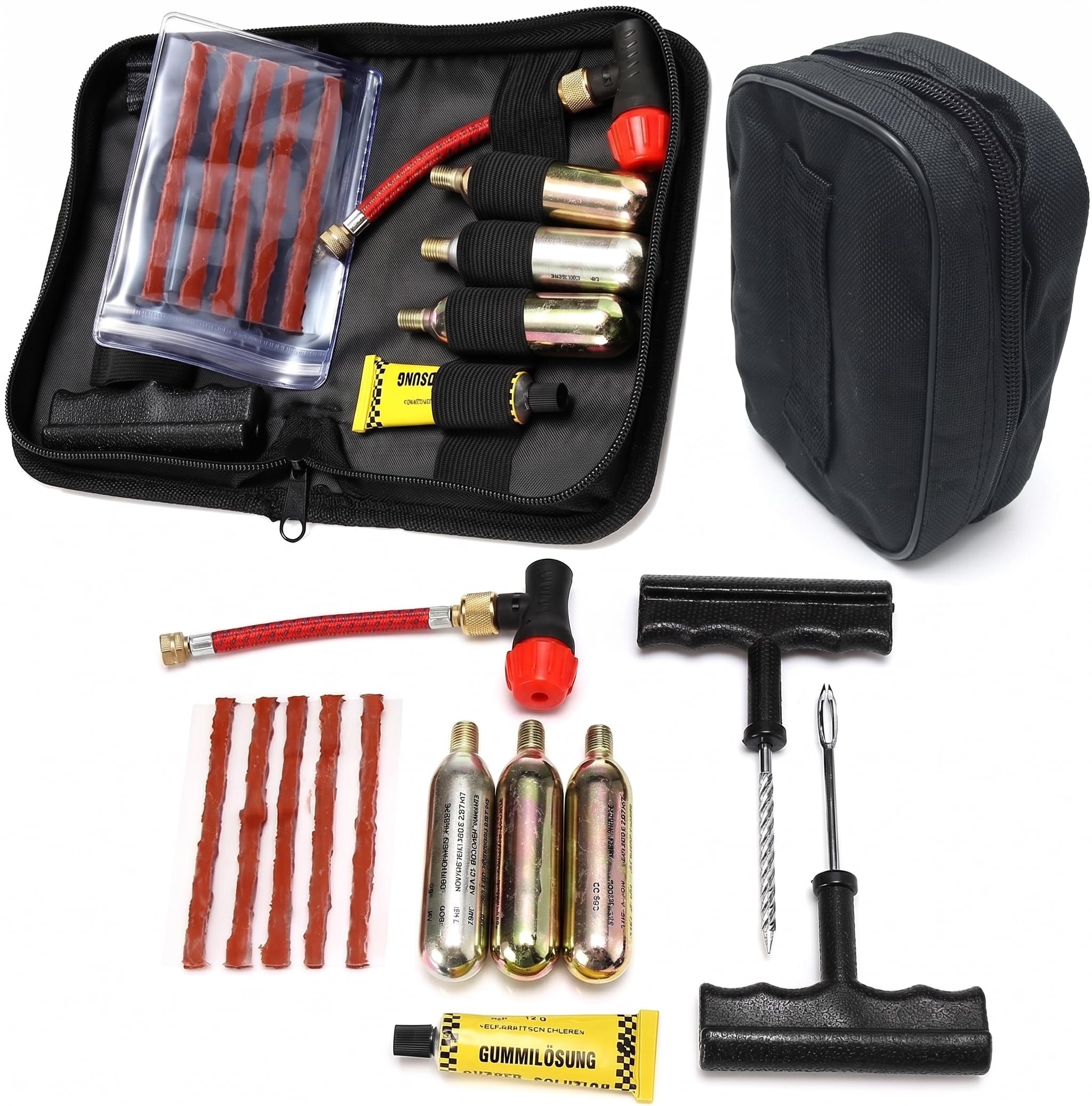 Motorcycle Tubeless Tyre Repair Kit | Emergency Puncture Repair Tool Set for Motorbike, Scooter, ATV | Compact Portable Tool Kit Set for Roadside Repairs