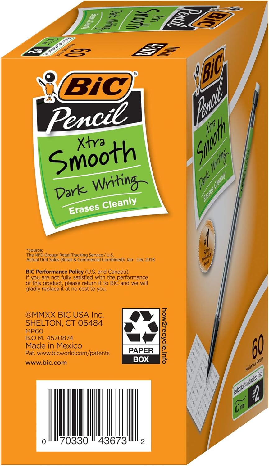 BIC Xtra-Smooth Mechanical Pencil, Medium Point (0.7mm), Perfect For The Classroom & Test Time, 60-Count : Office Products