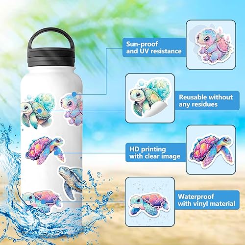 Miniatura 3 de Lindas calcomanías de acuarela pastel de tortugas marinas, 50 calcomanías de animales marinos pequeños para álbumes de recortes, portátiles,