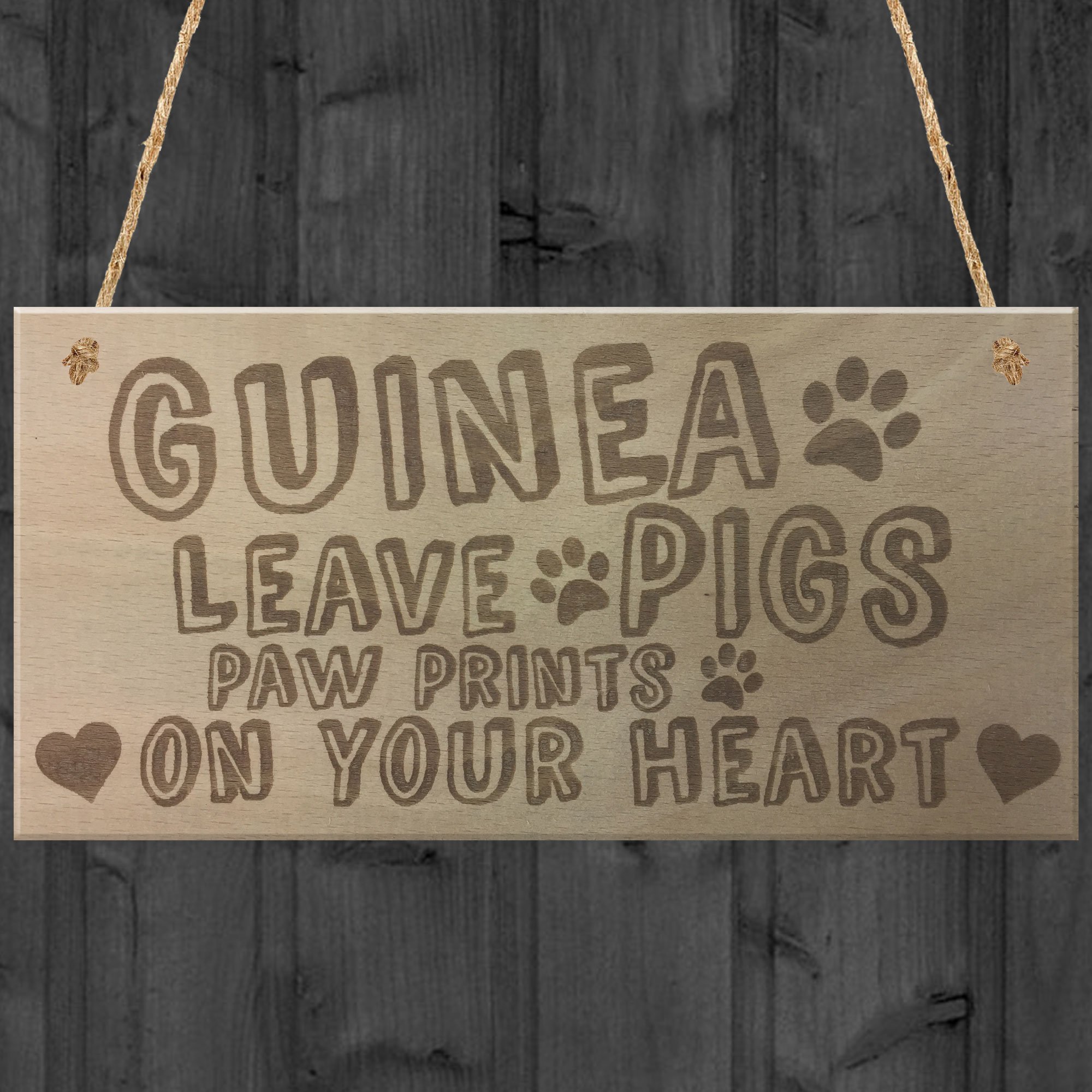 Red Ocean Guinea Pigs Paw Prints Wooden Hanging Plaque Hutch Cage Run Garden Pet Birthday Gift Idea