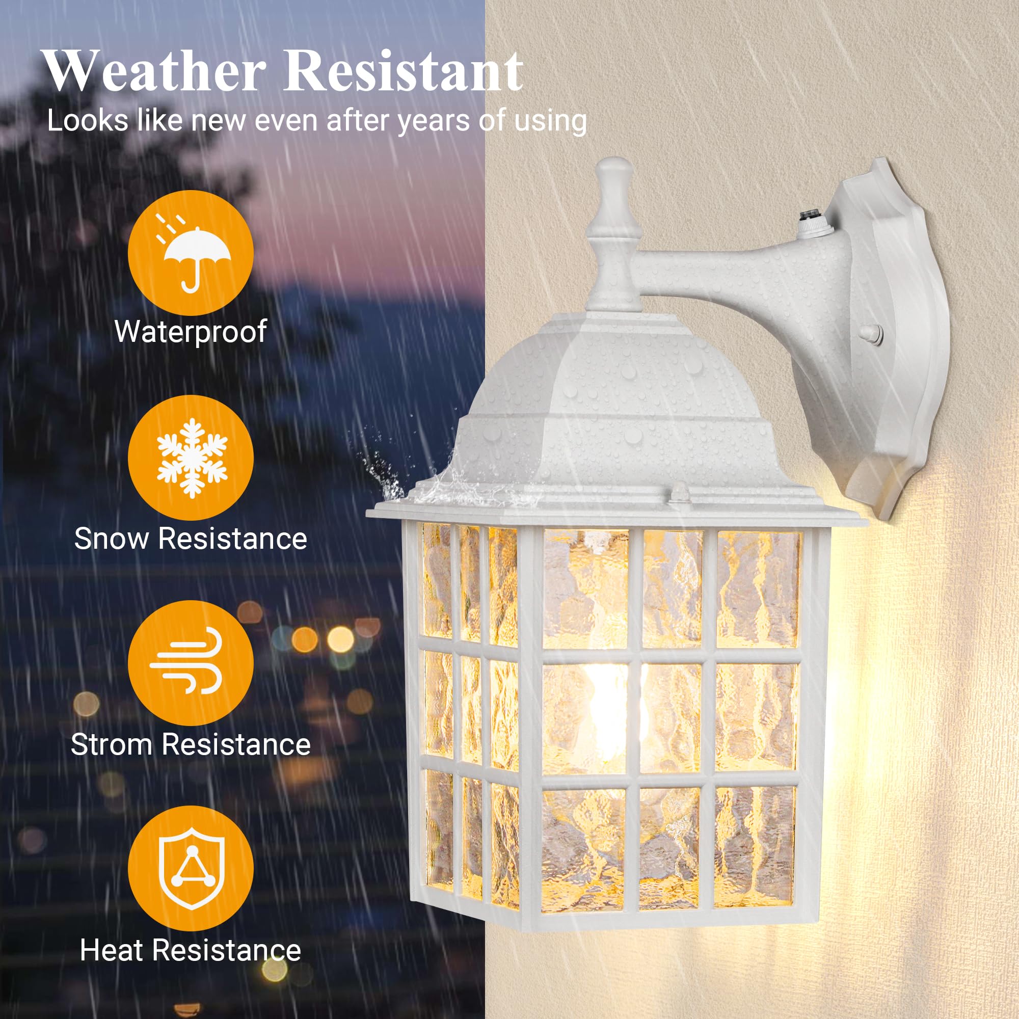 Luces Blancas De Porche Al Aire Libre Del Atardecer Al Amanecer Con 2 Salidas GFCI, Montaje De Luces De Pared Impermeables Para Casa, Lámpara Exterior De Aluminio Antioxidante, Aplique De Pared