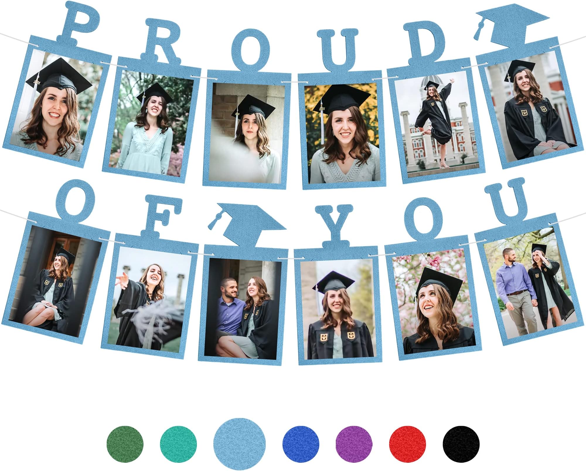 KatchOn, Light Blue Graduation Photo Banner - Large 10 Feet | Proud of You Banner | Felt Graduation Picture Banner | Personalized Graduation Banner 2023 | Blue Graduation Decorations Class of 2023