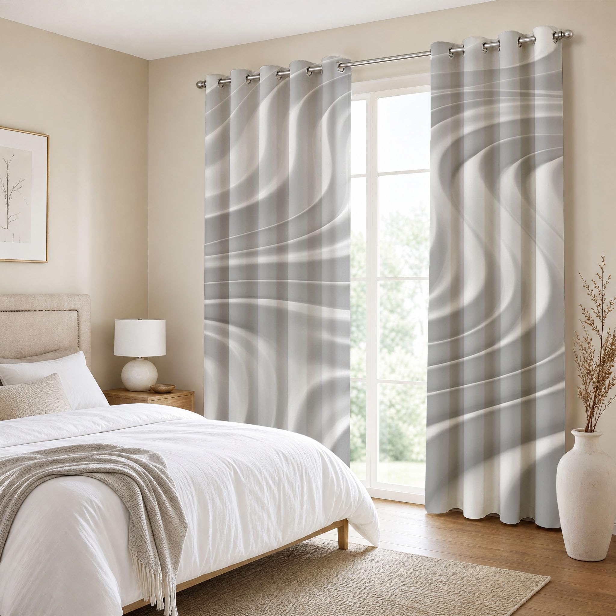 Tende Oscuranti Texture Ondulata 3D 117 X 137 cm 2 Pannelli, Tende oscuranti Minimalismo, Riduzione del Rumore Decorazione Casa per Camera da Letto E Soggiorno, Bianco