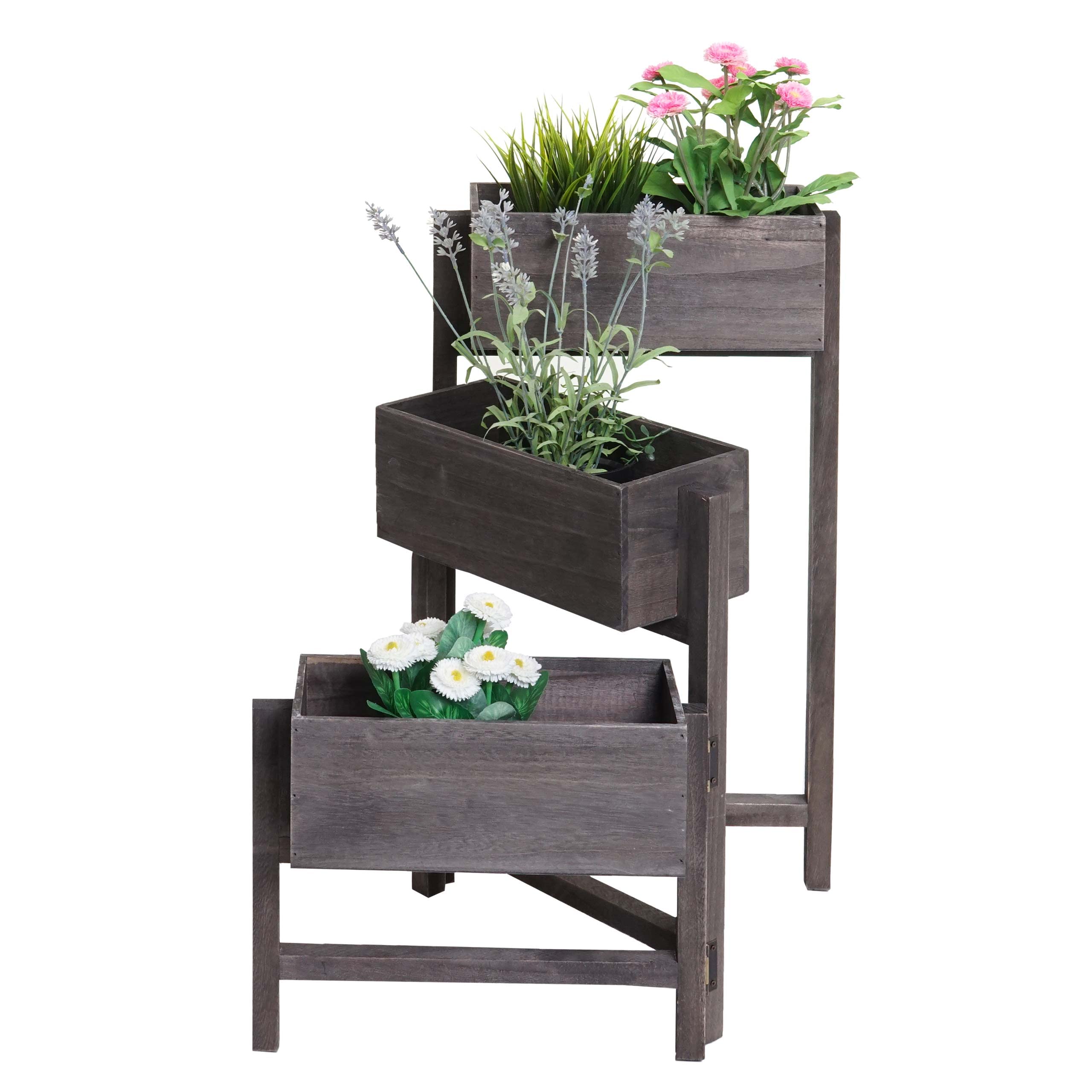 Mendler Étagère à Plantes T275, Étagère sur Pied Porte-Fleurs Jardinière, 65x108x15cm, Bois Shabby-Look Vintage - Gris-Brun