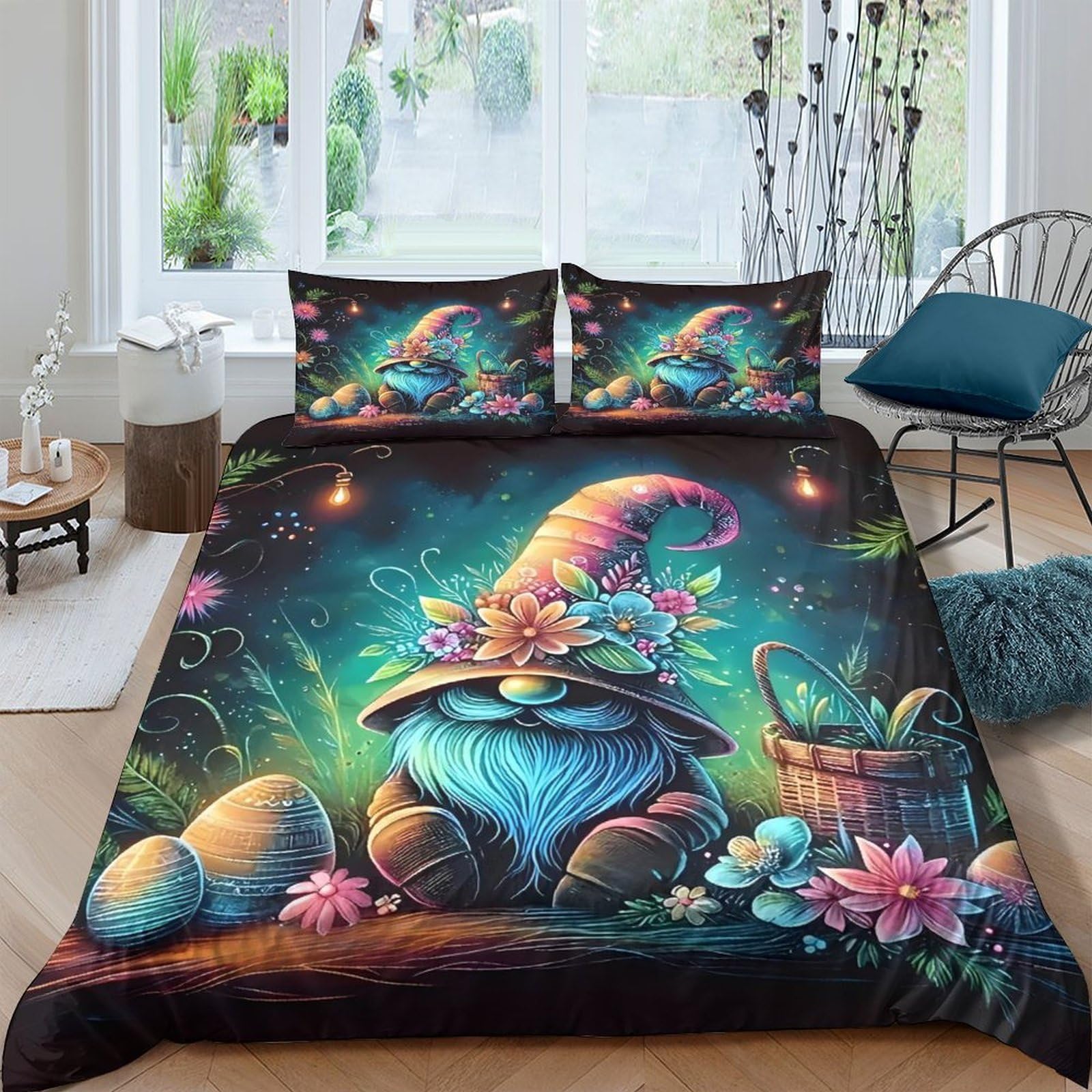 Ctjqhvkz Style-9 3D Printed Fantasy Gnome Fitted Sheet Microfiber Colorful Forest Art Bed Cover For Bedroom Guest Room Mattress Decor Single（135X200cm）
