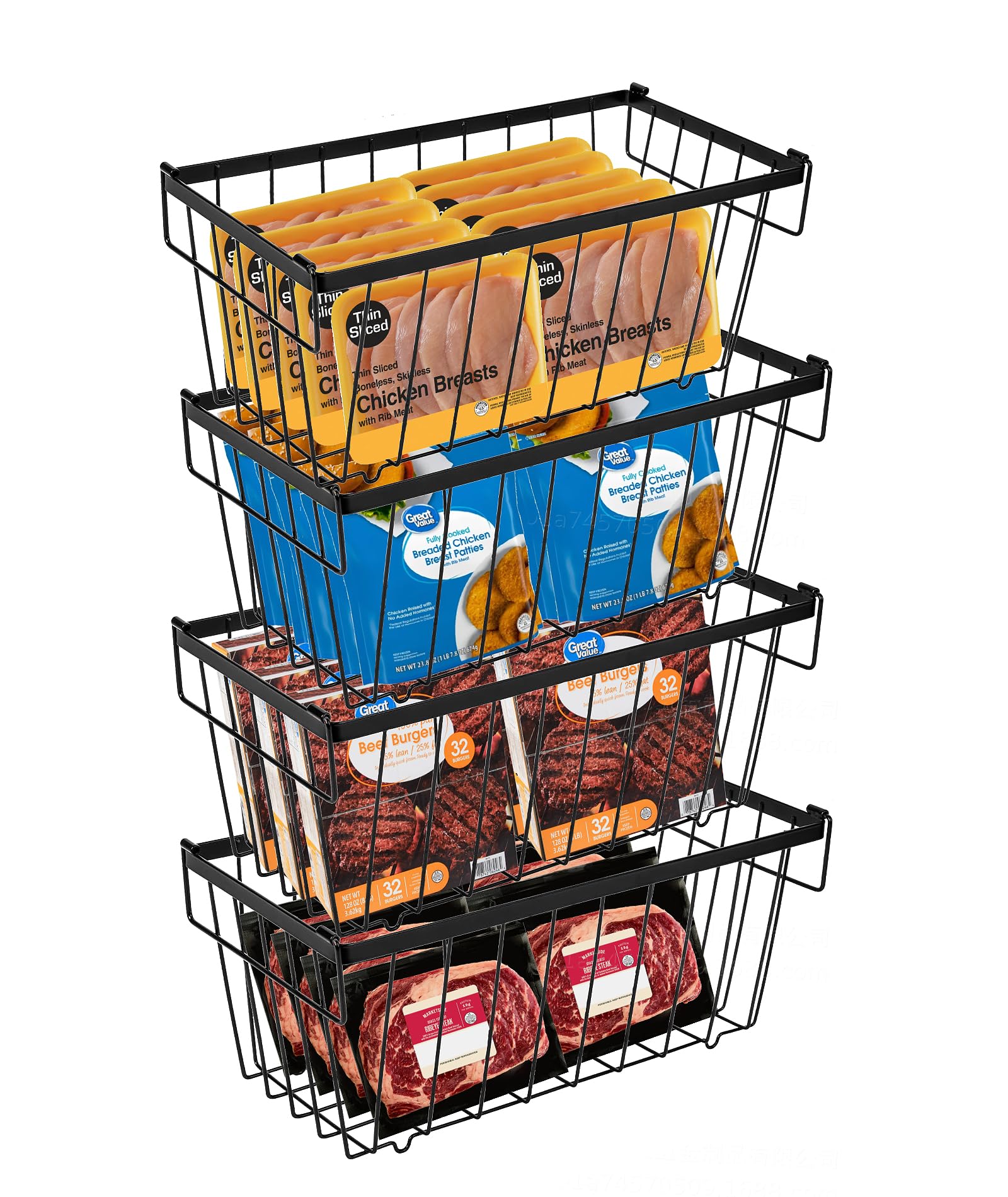 4PCS Cesta para Congelador para congelador para 141-198L,Metal Organizador Congelador Apilable Organizador Nevera Con Asas Y Fondo Antideslizante Apto Para FrigoríFico Mueble Cocina
