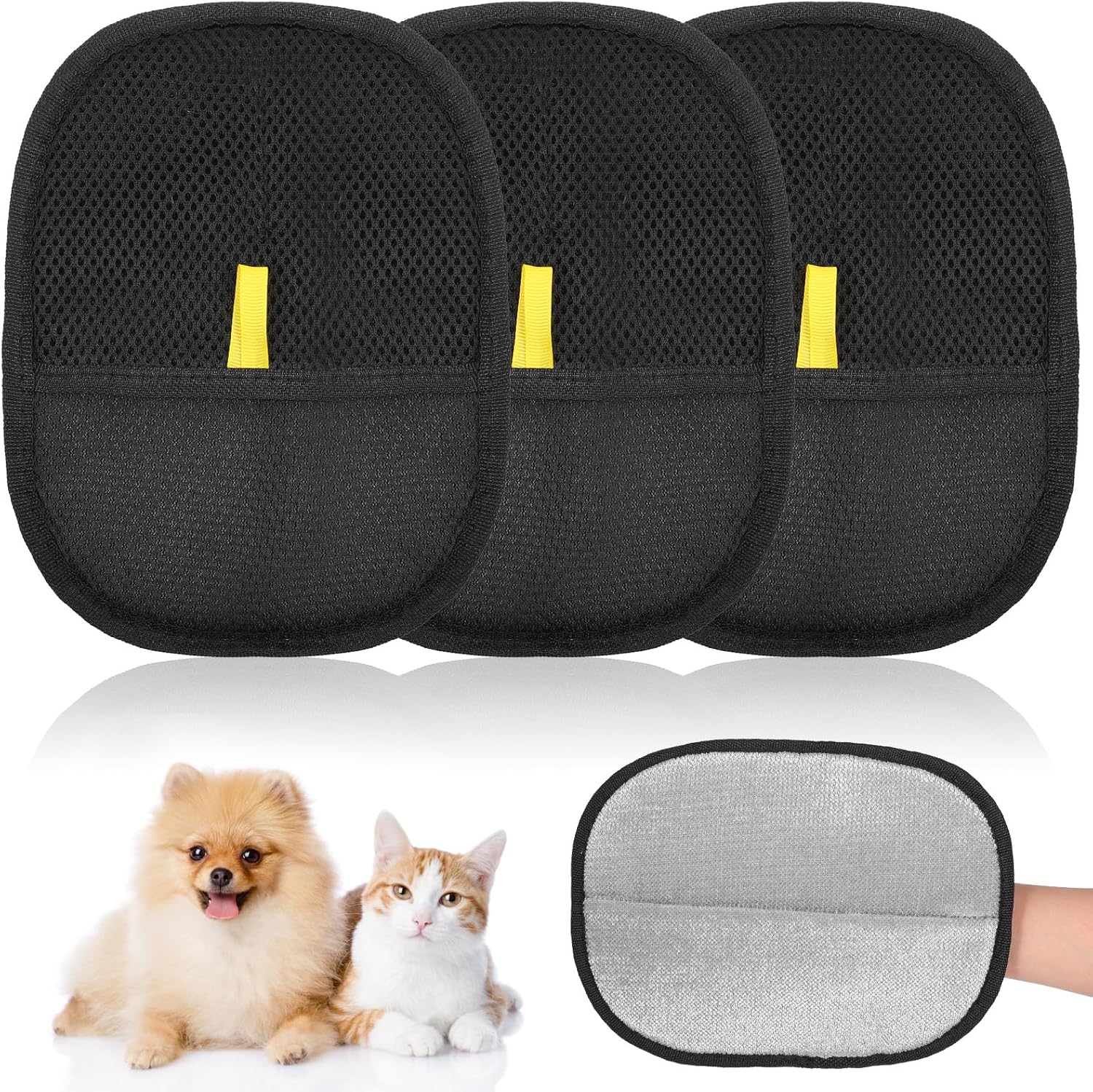 3 Pcs Pet Hair Removal Glove, Electrostatic Pet Hairs Removal Gloves, Cat Dog Comb Washable Reusable Dogs Cats Hair Gloves for Furniture Bed Sheets Couch Clothes Carpet Car Seat Curtain