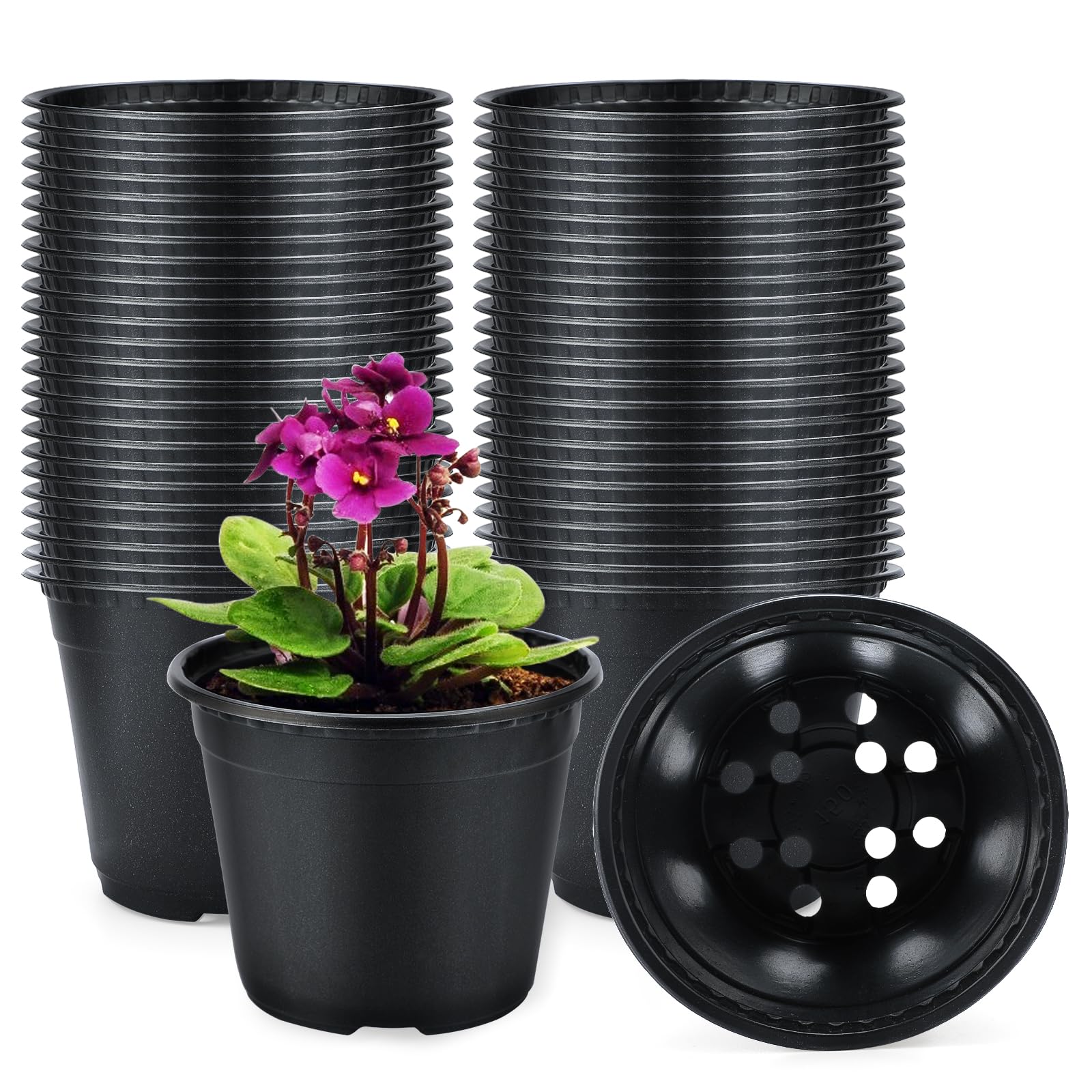 KINGLAKE 100Pcs Plastic Plant Pots 10cm Seed Seedling Pots Flower Nursery Pots for Vegetables,Flowers,Herbs,Cuttings, Succulent — view 8