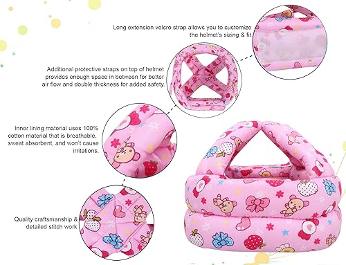 Miniatura 5 de Casco de seguridad para bebé, gorra de protección de cabeza ajustable, color caramelo rosa azul Candy,Azul Lechuza,Conejo rosa intenso,Rosado