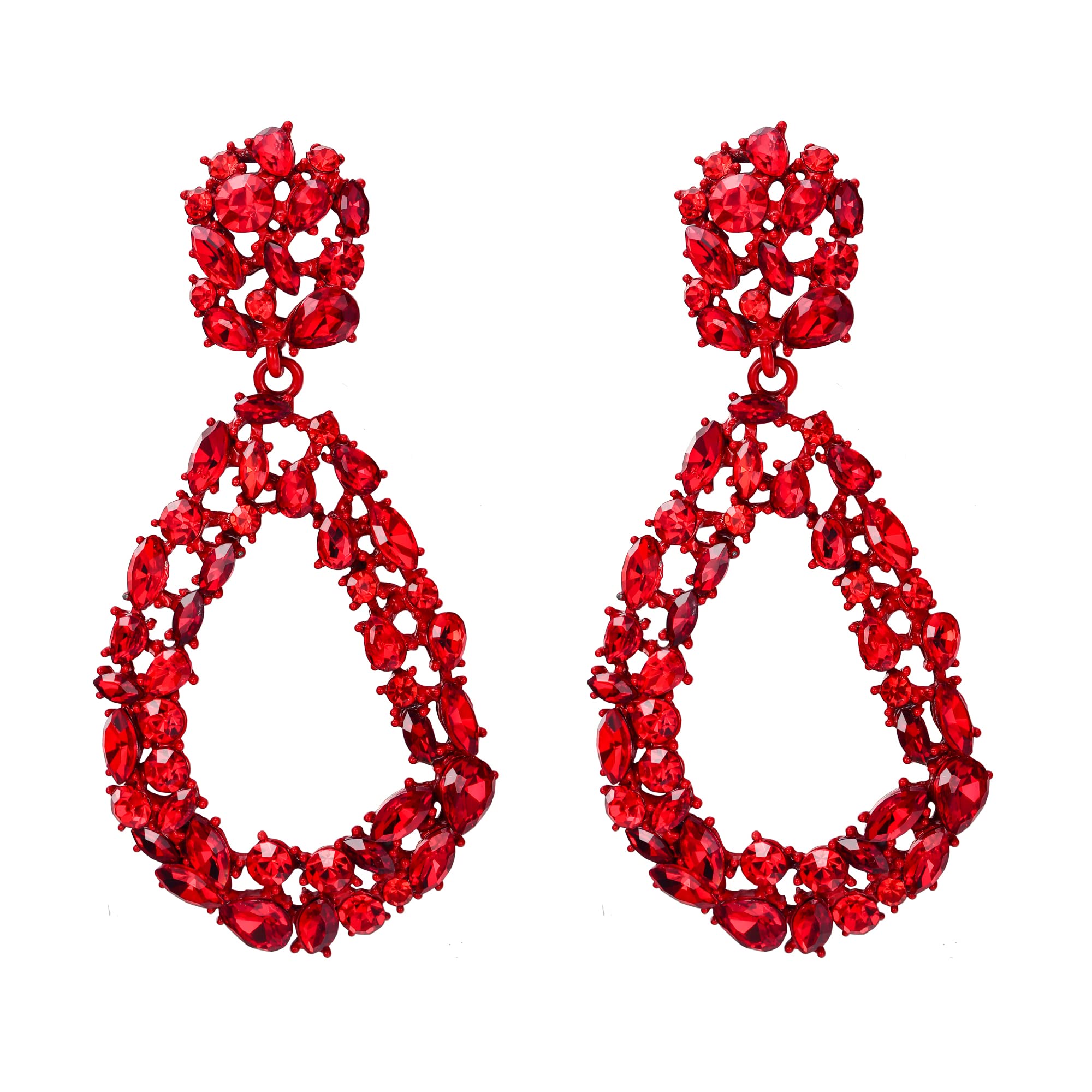 EVER FAITH Mujer Cristal Austríaco Aro Abierto Oval Lágrima Perforado Pendientes