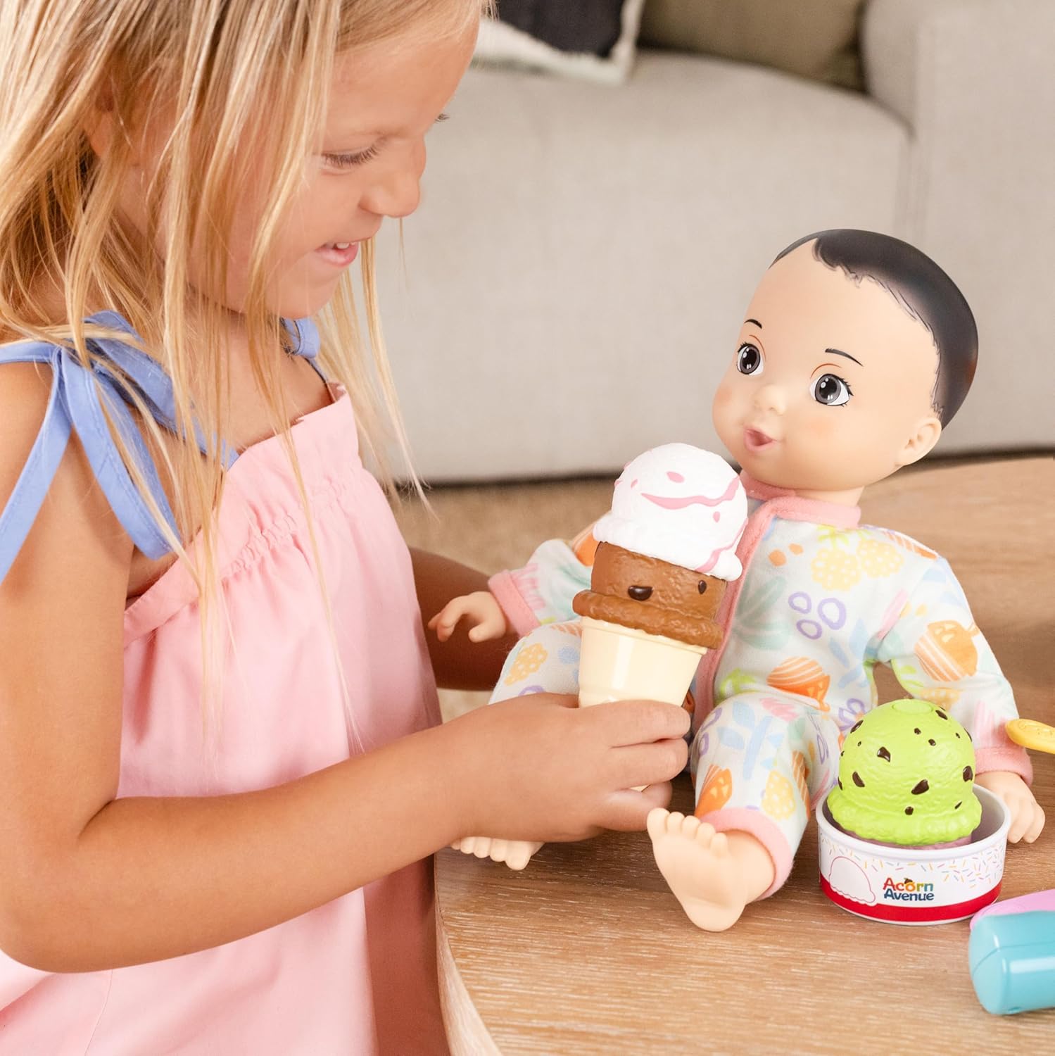 Acorn Avenue 14 Inch Soft Baby Doll for Toddlers 1–3, with Removable Clothes & Pacifier, Toddler Doll Toy (Pink Asian)