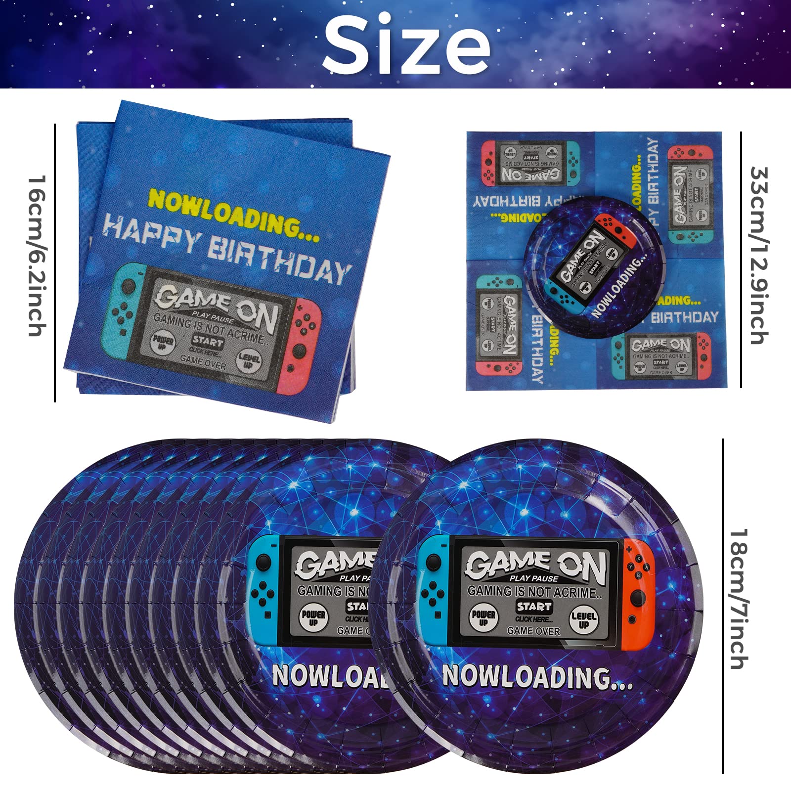 Pack Fête Jeu Vidéo 20 Personnes – Assiettes 7" + Serviettes Gamer – Thème Game On & Loading Pour Anniversaire Garçon Ou Soirée Gaming