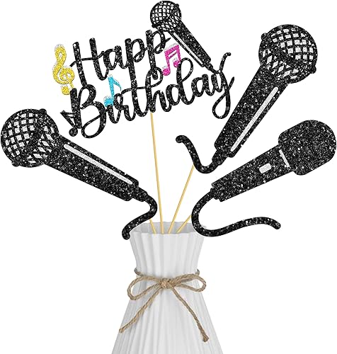 Palitos de centro de mesa de micrófono con purpurina para decoración de mesa de fiesta, 16 piezas de música KTV, centros de mesa para cumpleaños de