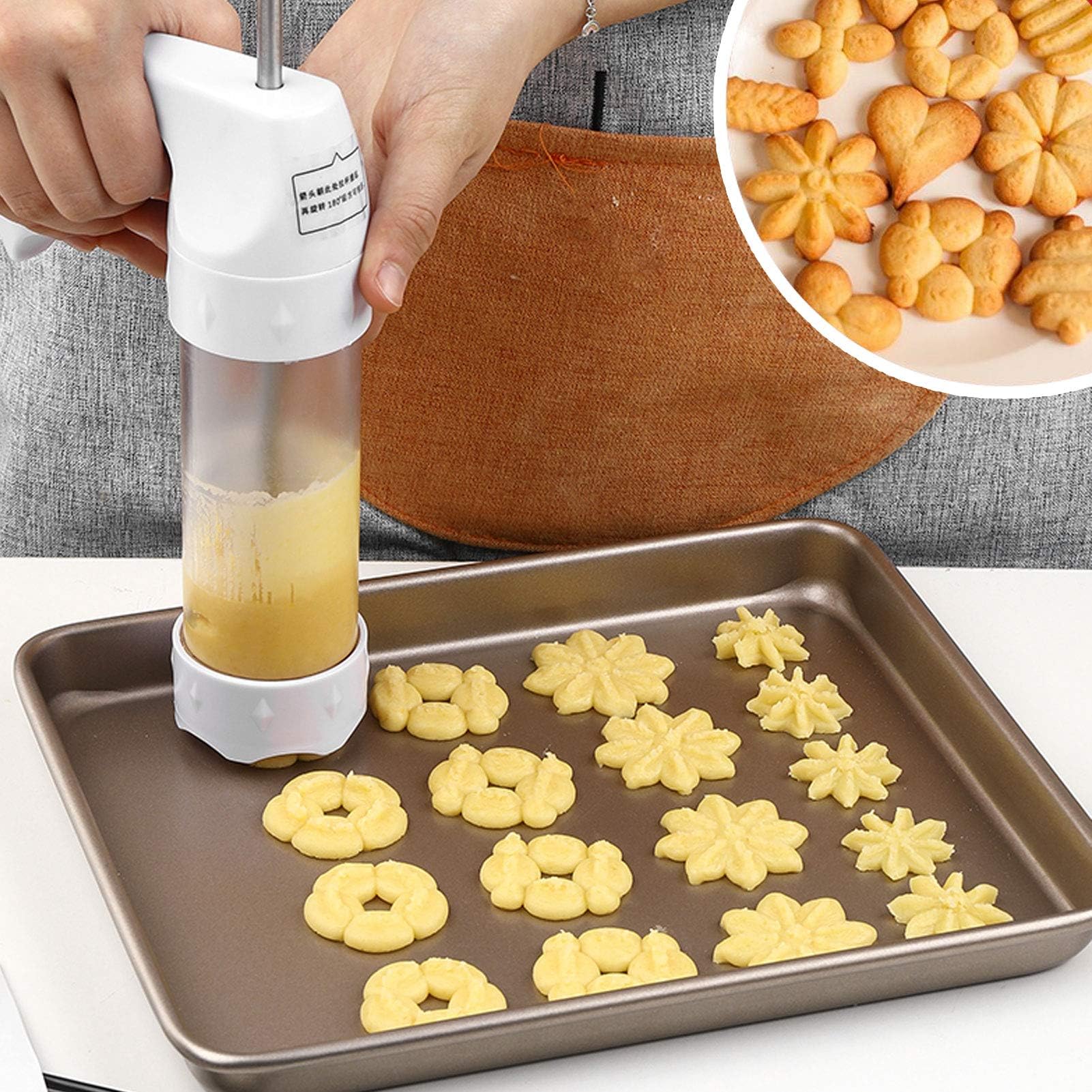 Prensa de Galletas de Repostería con 12 Moldes y 6 Boquillas – Pistola para Decorar Tartas y Galletas – Jeringa de Masa Antideslizante BPA-Free para Cocina Creativa