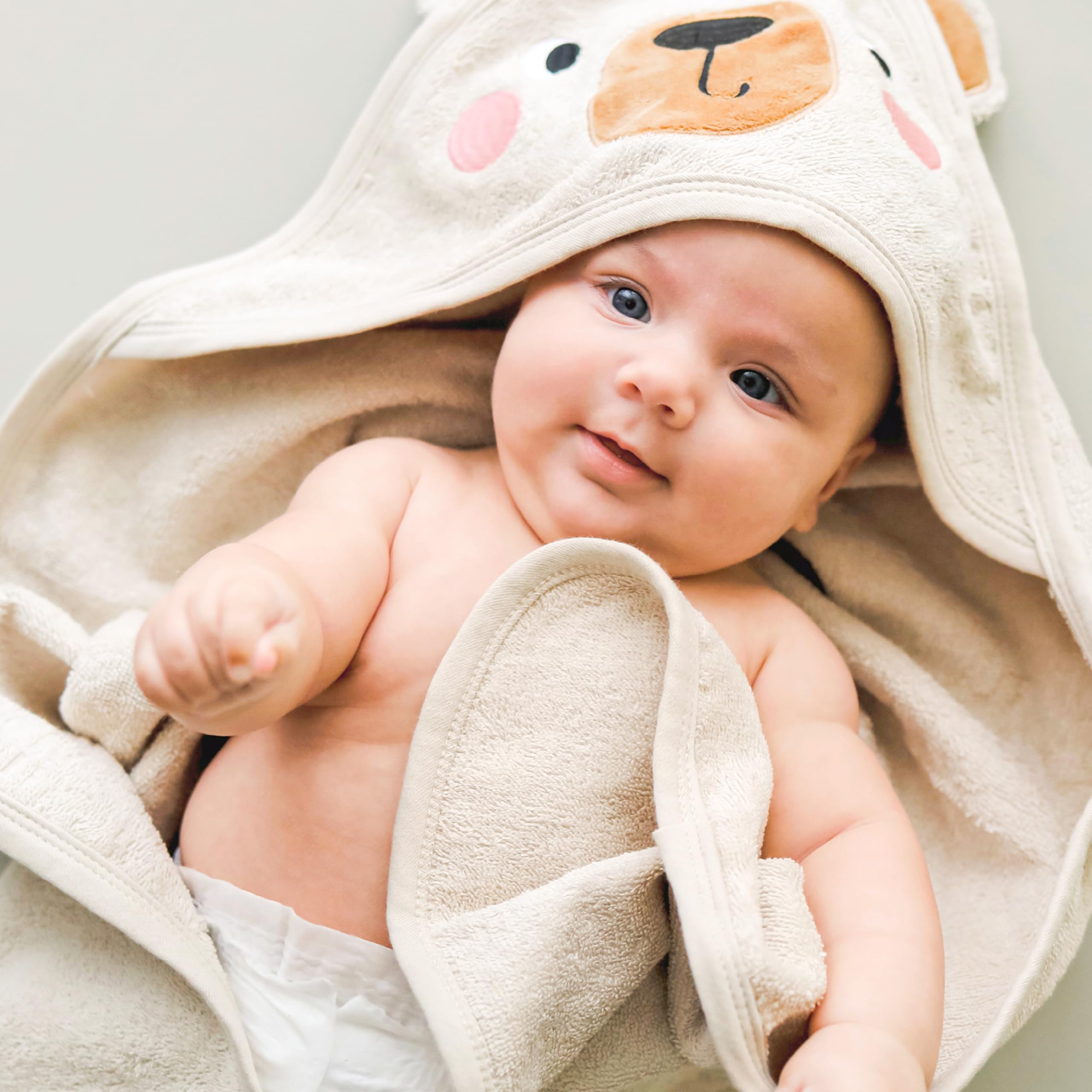 Cuddlebug Accappatoio Neonato con Cappuccio e Lavetta - 100% Spugna di Cotone per Neonati e Bambini - Asciugamano Neonato Super Morbido e Assorbente - Essenziali Bagnetto (85x85cm) - Orso