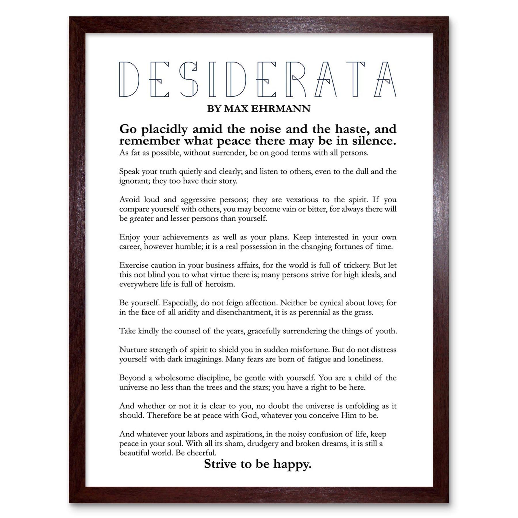 Wee Blue Coo Quote Typograph Phrase Poetic Prose Ehrmann Desiderata Art Print Framed Poster Wall Decor 12X16 Inch