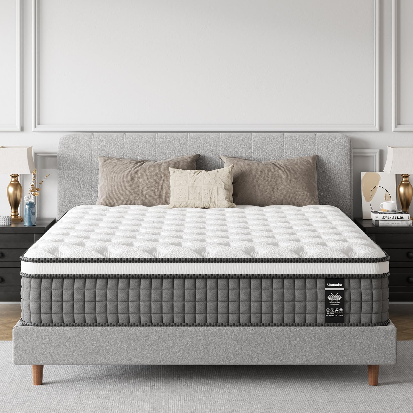 Photo 1 of Mnuooko Sleep 12 Inch King Size Hybrid Mattress in a Box, Cooling Gel Memory Foam and Individual Pocket Springs for Pressure Relief, CertiPUR-US Certified, Medium Firm Feel