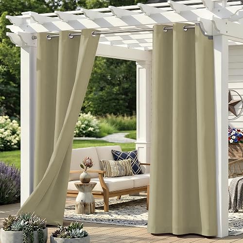 Set of 6 Outdoor Curtains for Patio Waterproof, Breathable Grommet