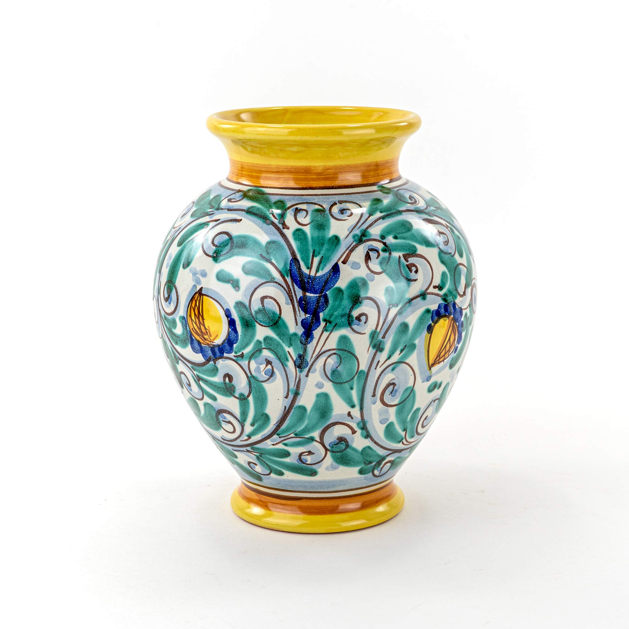 Vaso portafiori fatto a mano in ceramica siciliana di Caltagirone H cm 25 '600 giallo