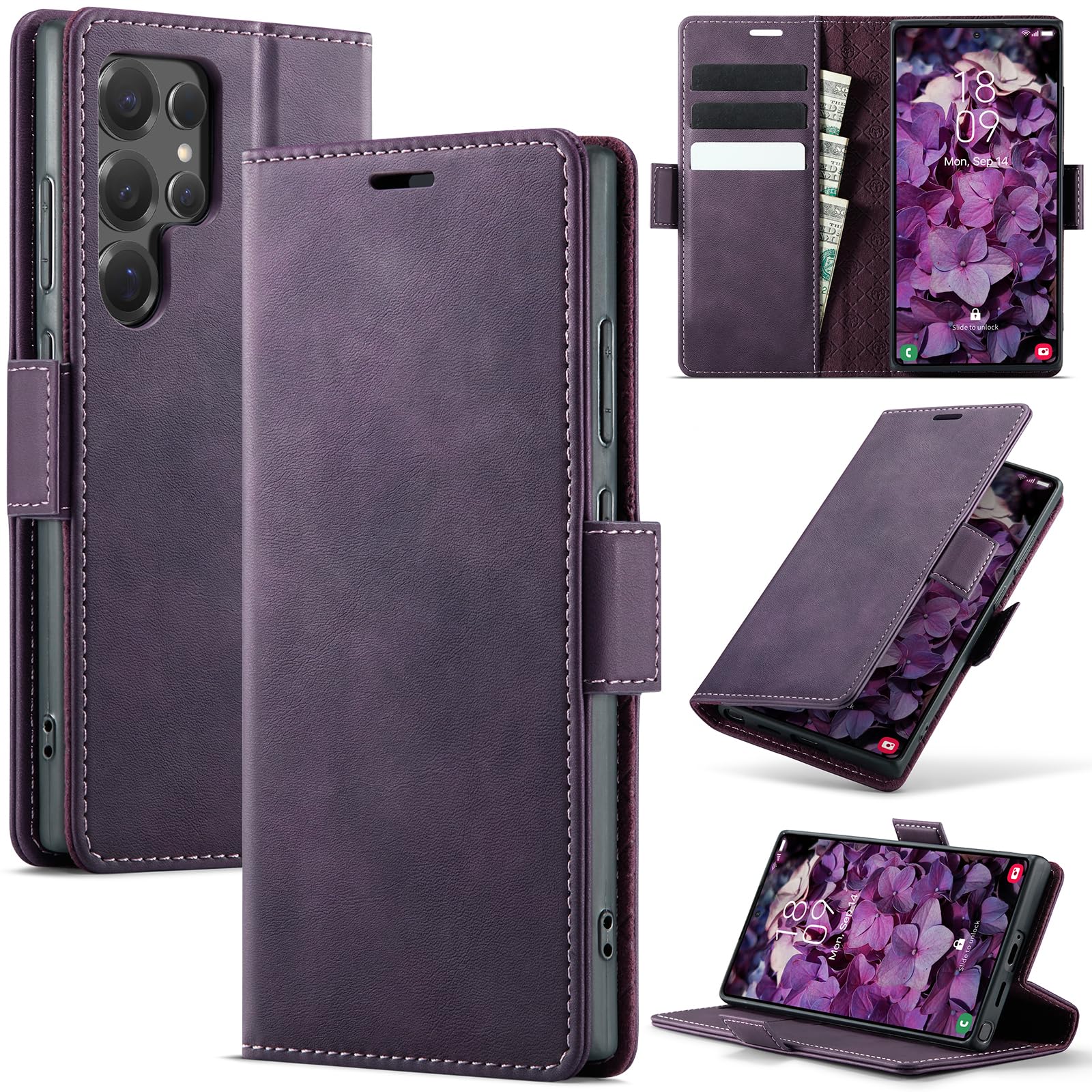 Azororo Cover per Samsung Galaxy S25 Ultra 5G, Premium PU Pelle Custodia, Magnetica Carta Fessura Portafoglio Case, Flip Cavalletto Custodia per Samsung Galaxy S25 Ultra - Viola