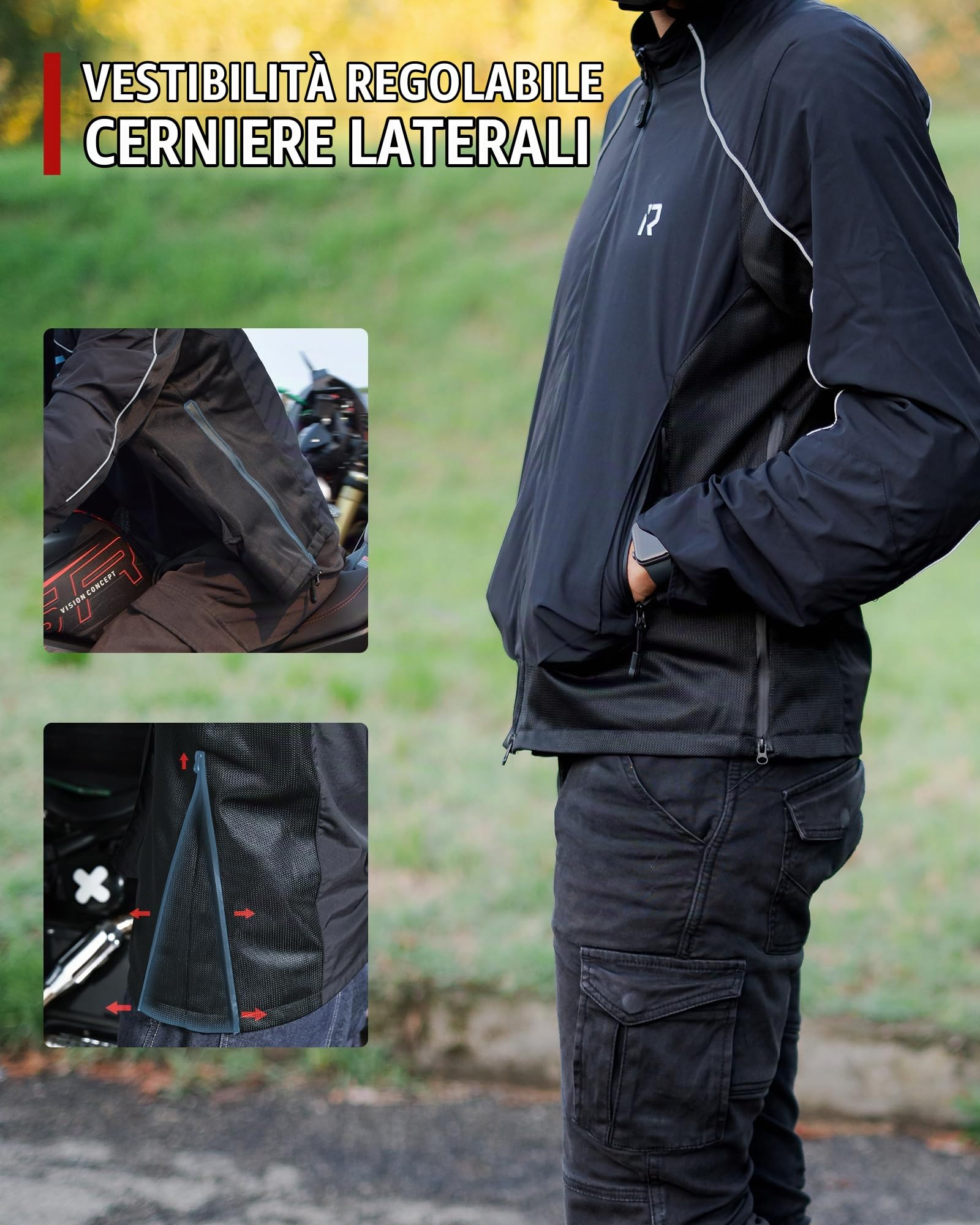 RIDEIRON Giacca Moto Estiva Uomo – Giubbotto Moto Estivo con Protezioni CE, Tessuto Mesh Traspirante e Inserti Riflettenti – Giacca Moto Uomo per Estate e Viaggi