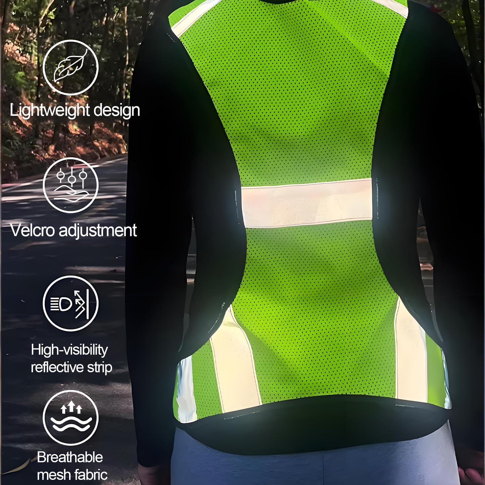 Chaleco Reflectante de Alta Visibilidad para Seguridad Nocturna - para Running, Ciclismo y Equitación - Transpirable, Ligero y Ajustable - Apto para Hombres y Mujeres