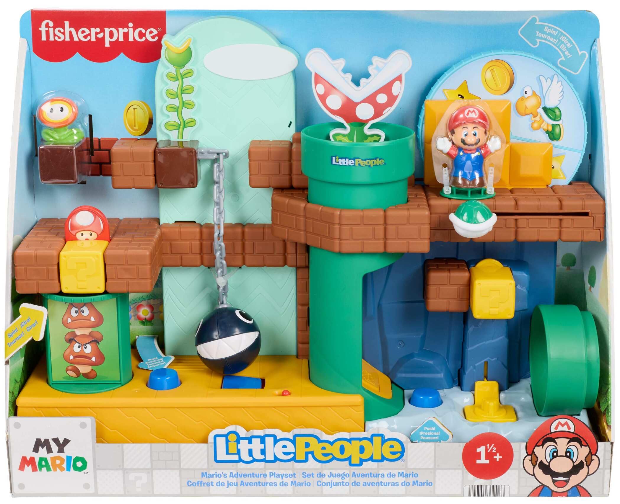Fisher-Price Little People Mi Aventura con Mario | Set de juego con figura de Mario y 1 accesorio, sonidos, actividades y motricidad fina, +18 meses, JHG61