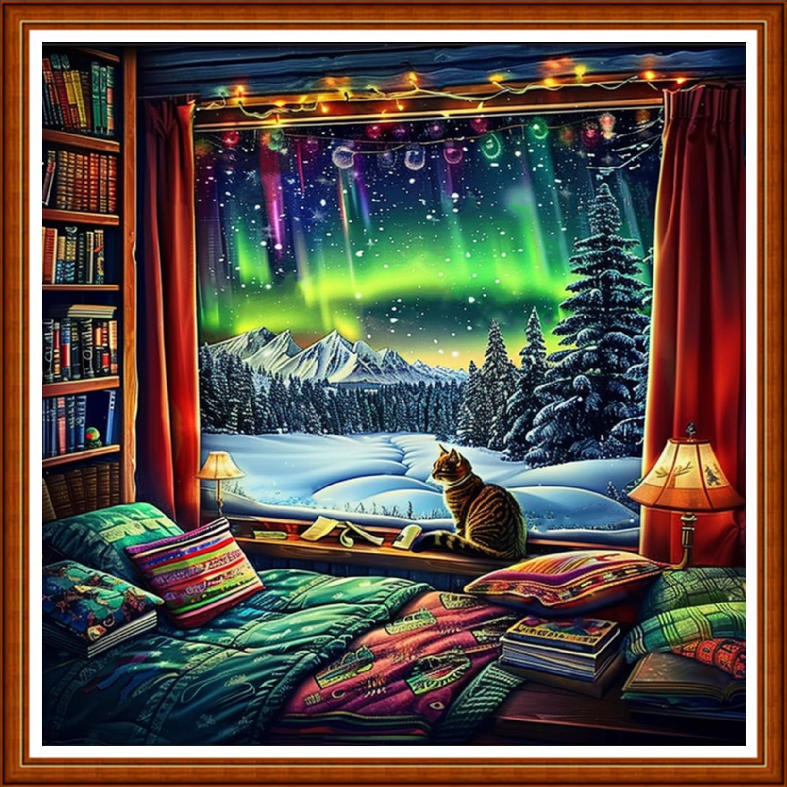 Joyhoor Stamped Cross Stitch Kits for Beginners Needlepoint Kits for Adults Embroidery Kits 11CT Counted Cross Stitch Kits Printed Embroidery Pattern-Outdoor Aurora Borealis Scenery 18x18 inchs