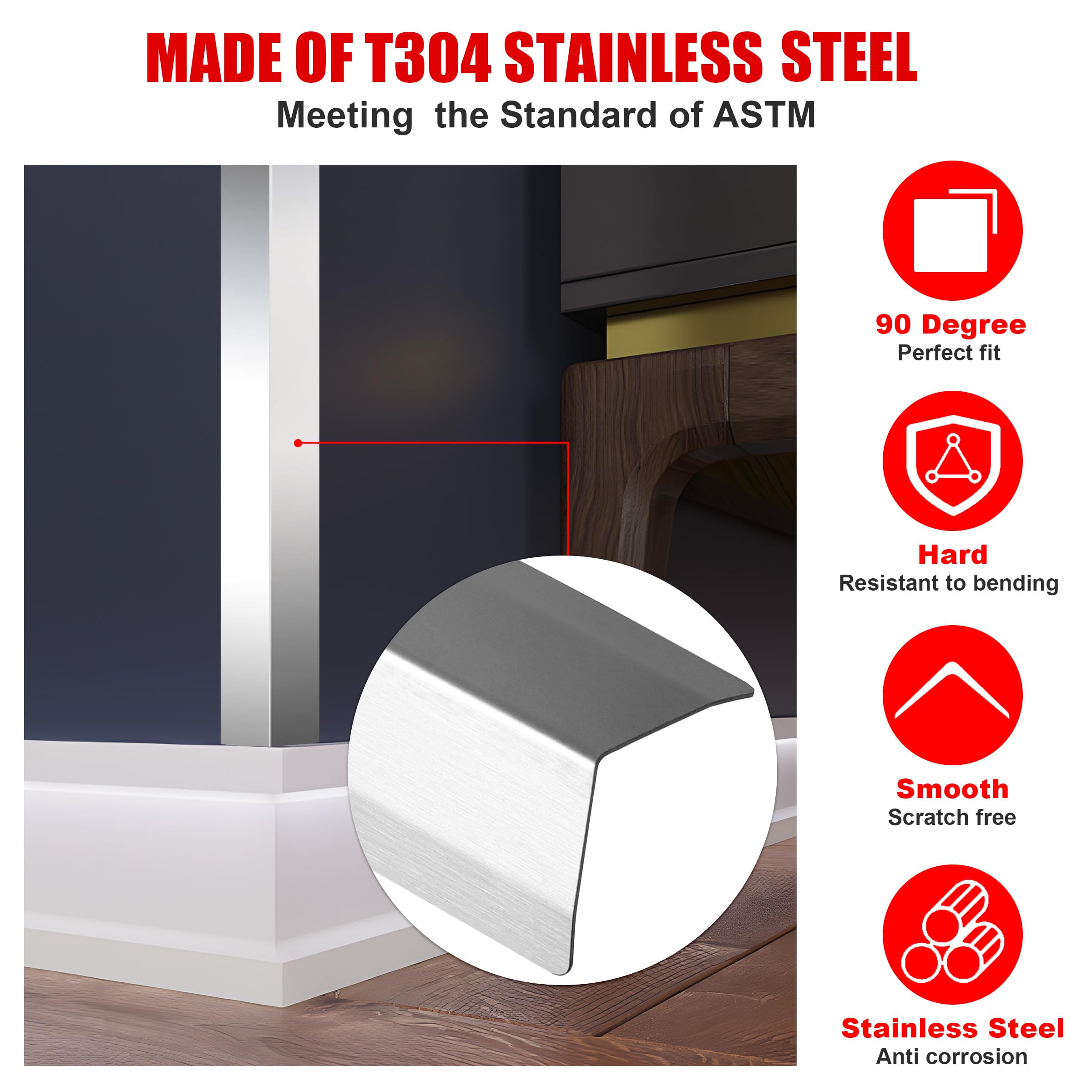 Protectores de esquina de pared, 2 x 2 x 48 pulgadas, protectores de esquina de pared de metal, paquete de 10 para protección y decoración de pared, protectores de esquina de pared de acero