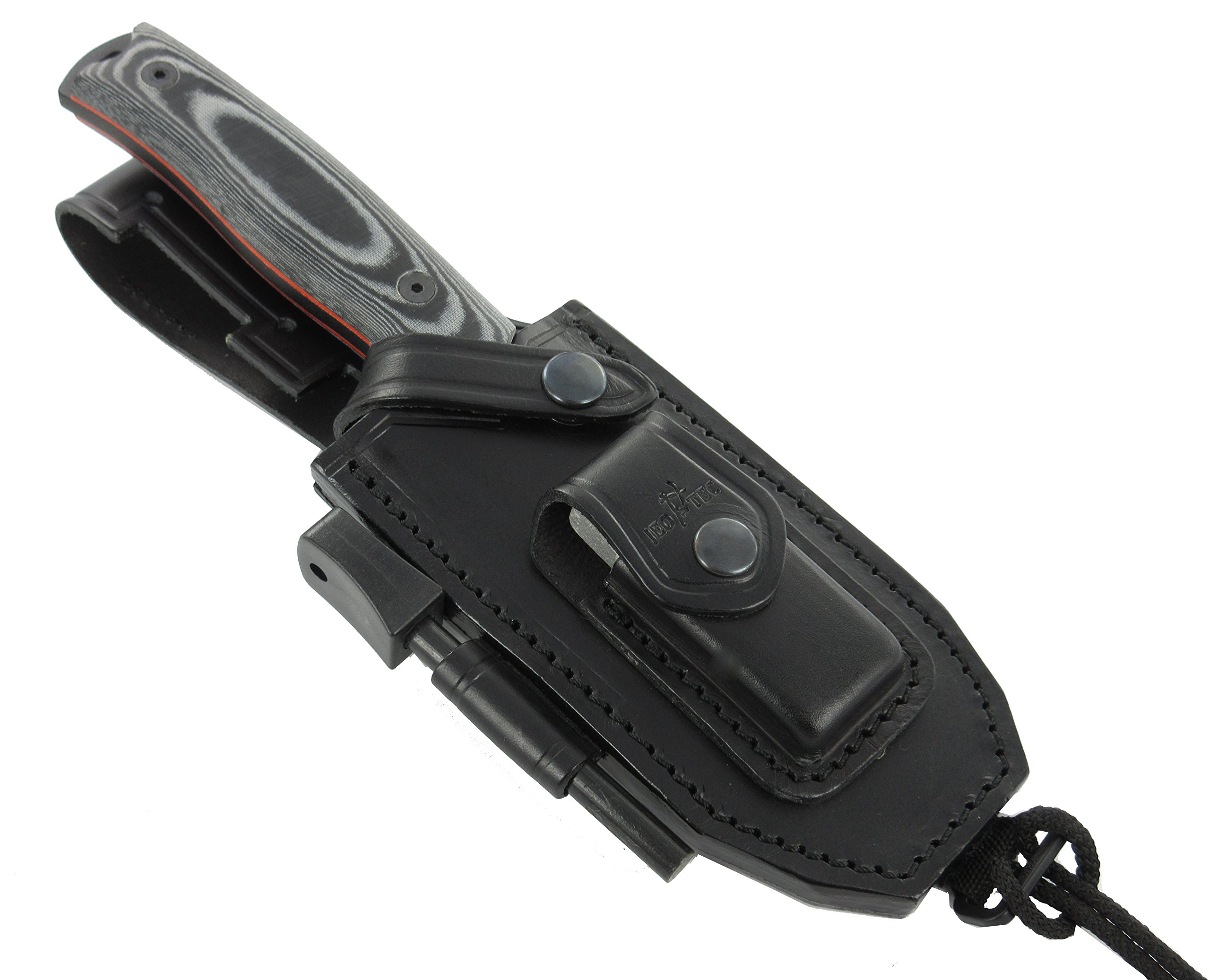 JEO-TEC Nº21 Coltello a Lama Fissa da Sopravvivenza Caccia Pesca Outdoor Campeggio, Lama in acciaio inox BOHLER N690C, Custodia pelle multi-posizionale, Fatto a mano in Spagna