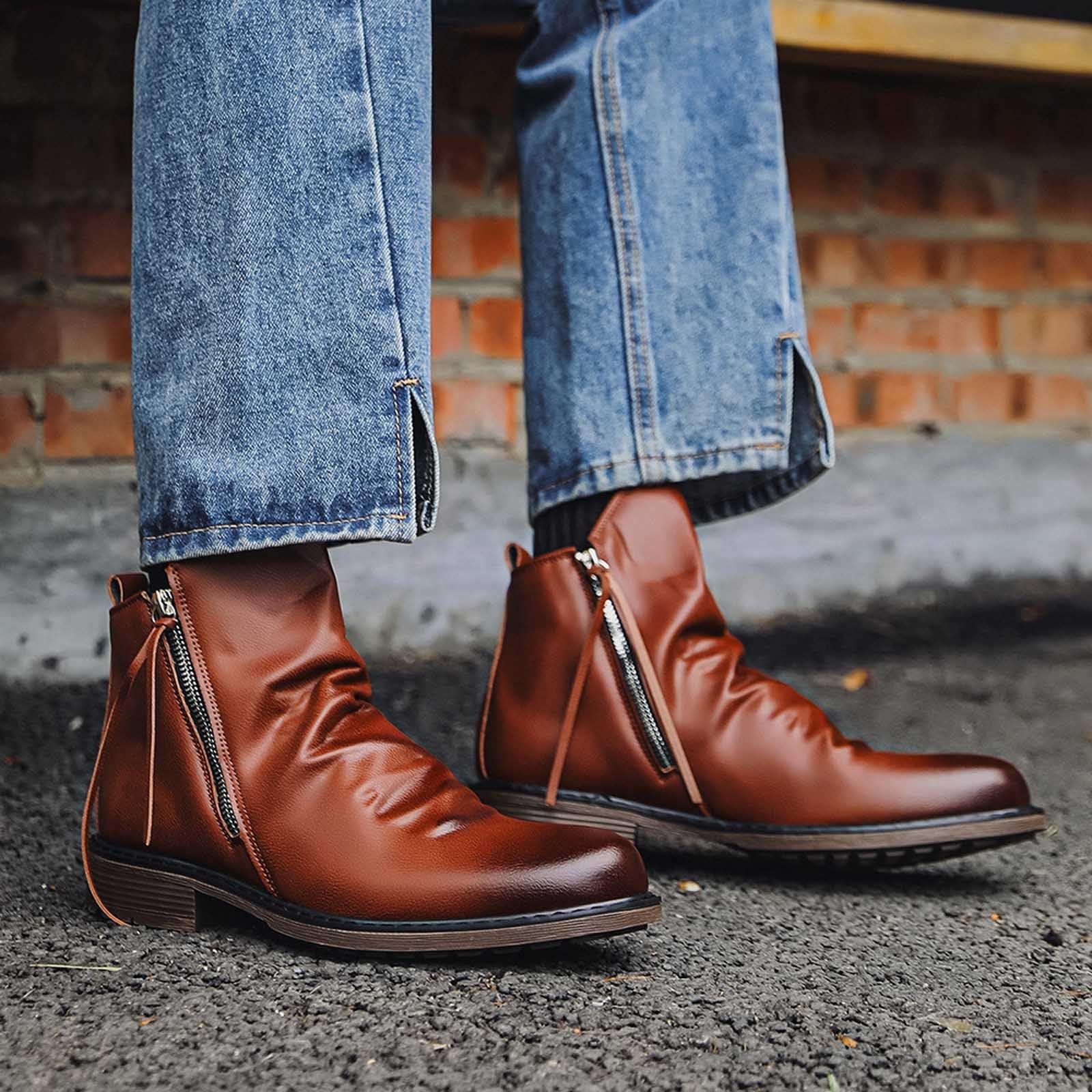 Generisch Botines para hombre elegantes borlas de cuero con cremallera lateral para ocio