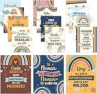 Vista 1 de Decorably 15 pósteres motivacionales bohemios de arcoíris en español para aula, 11 x 14 pulgadas, laminados mate, para aula, escuela secundaria